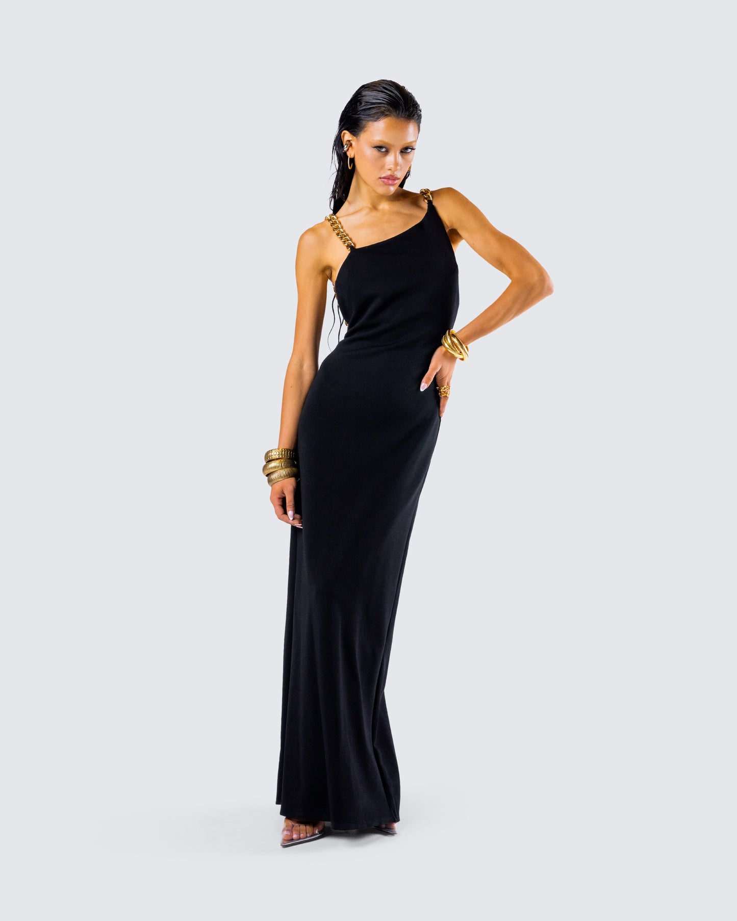 Kippa Black Asymmetrical Chain Gown