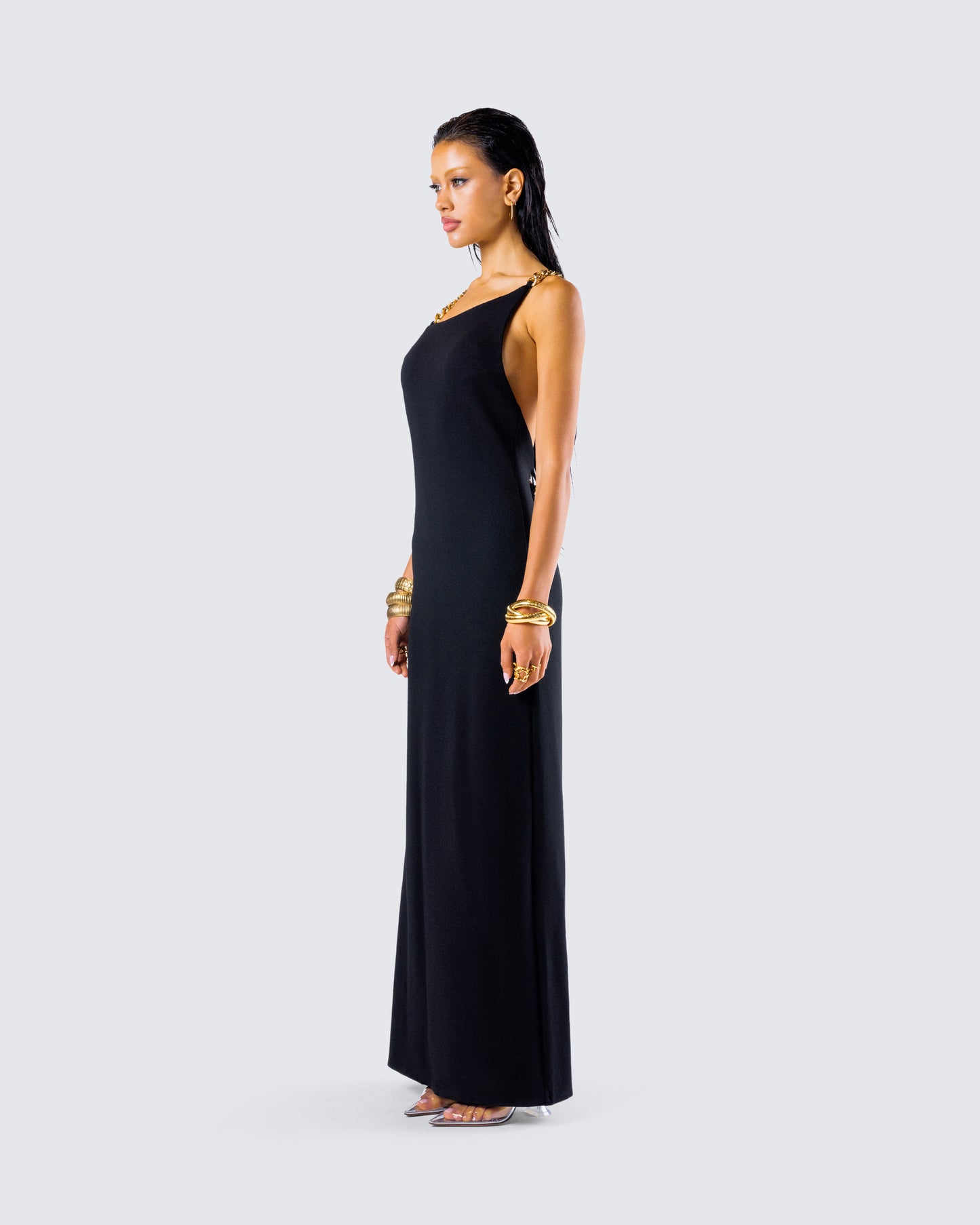 Kippa Black Asymmetrical Chain Gown