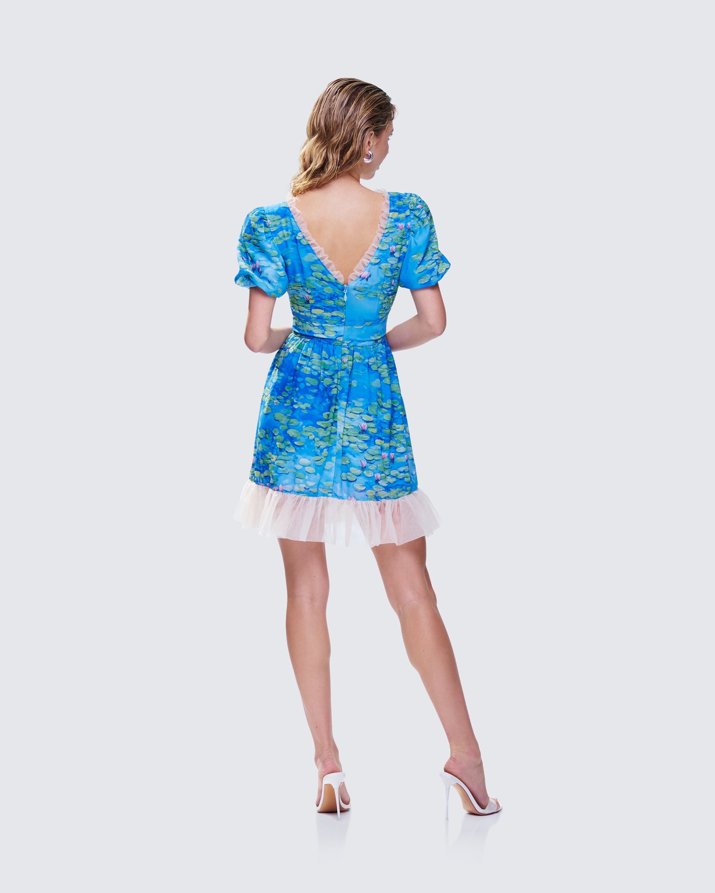 Lacey Blue Water Lilies Print Mini Dress