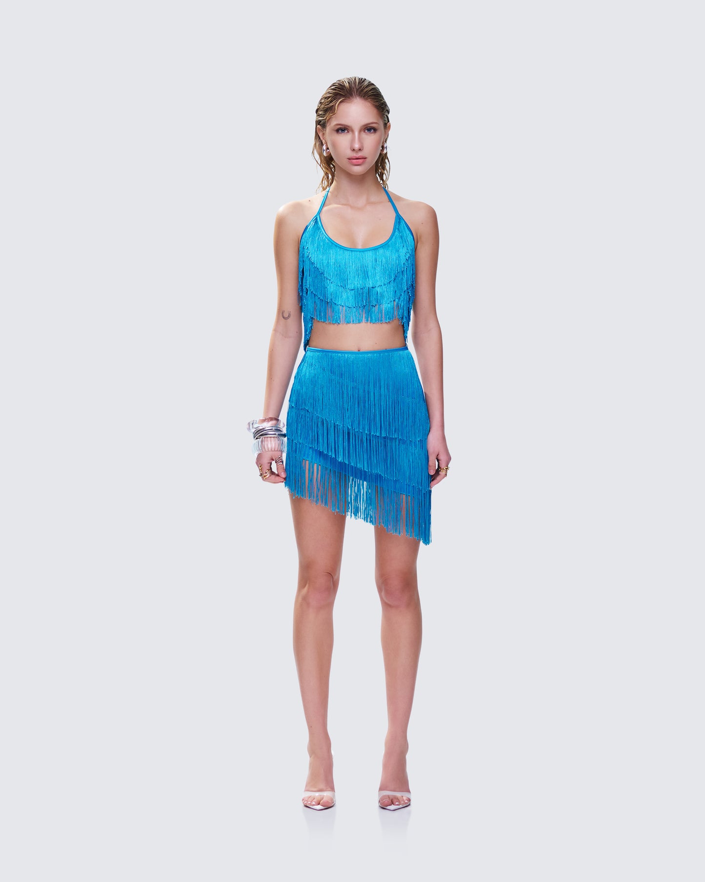 Laleh Teal Fringe Set model front