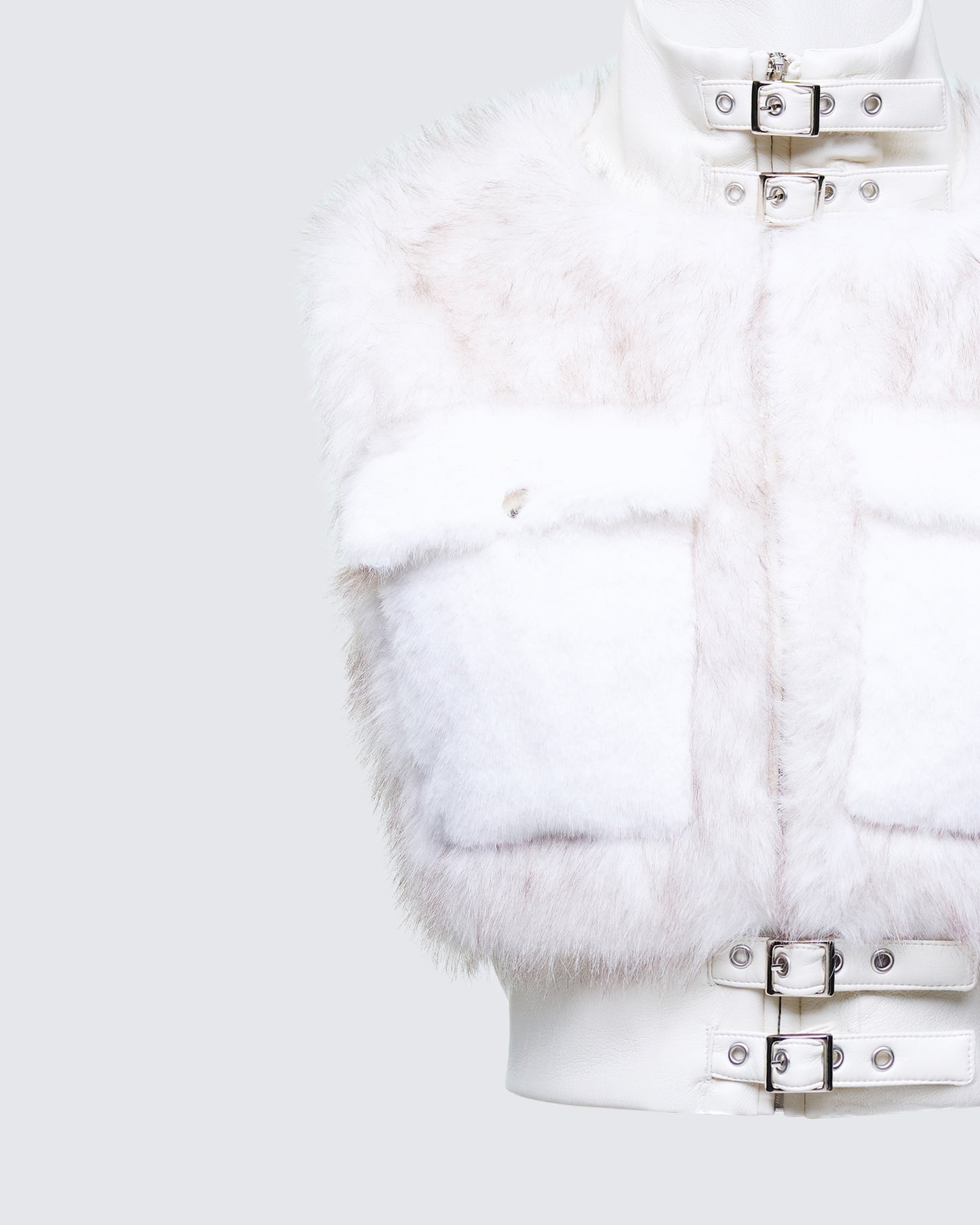 Larina White Faux Fur Sleeveless Jacket