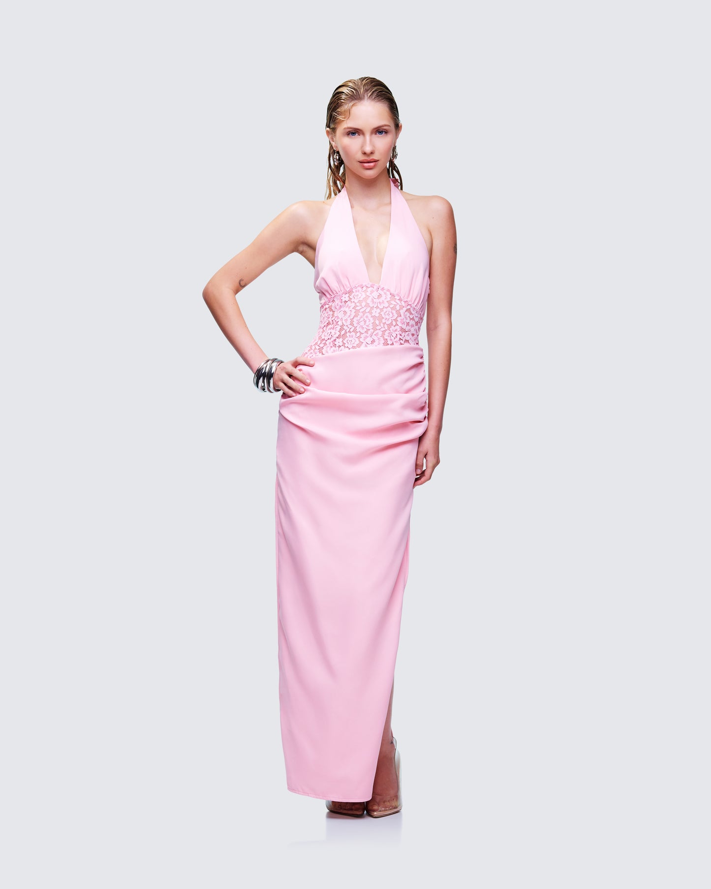 Lenora Pink Lace Detail Maxi Dress