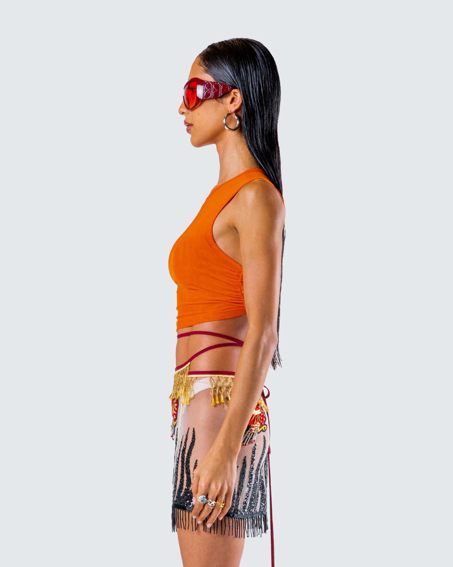 Leona Orange Mesh Asymmetrical Top