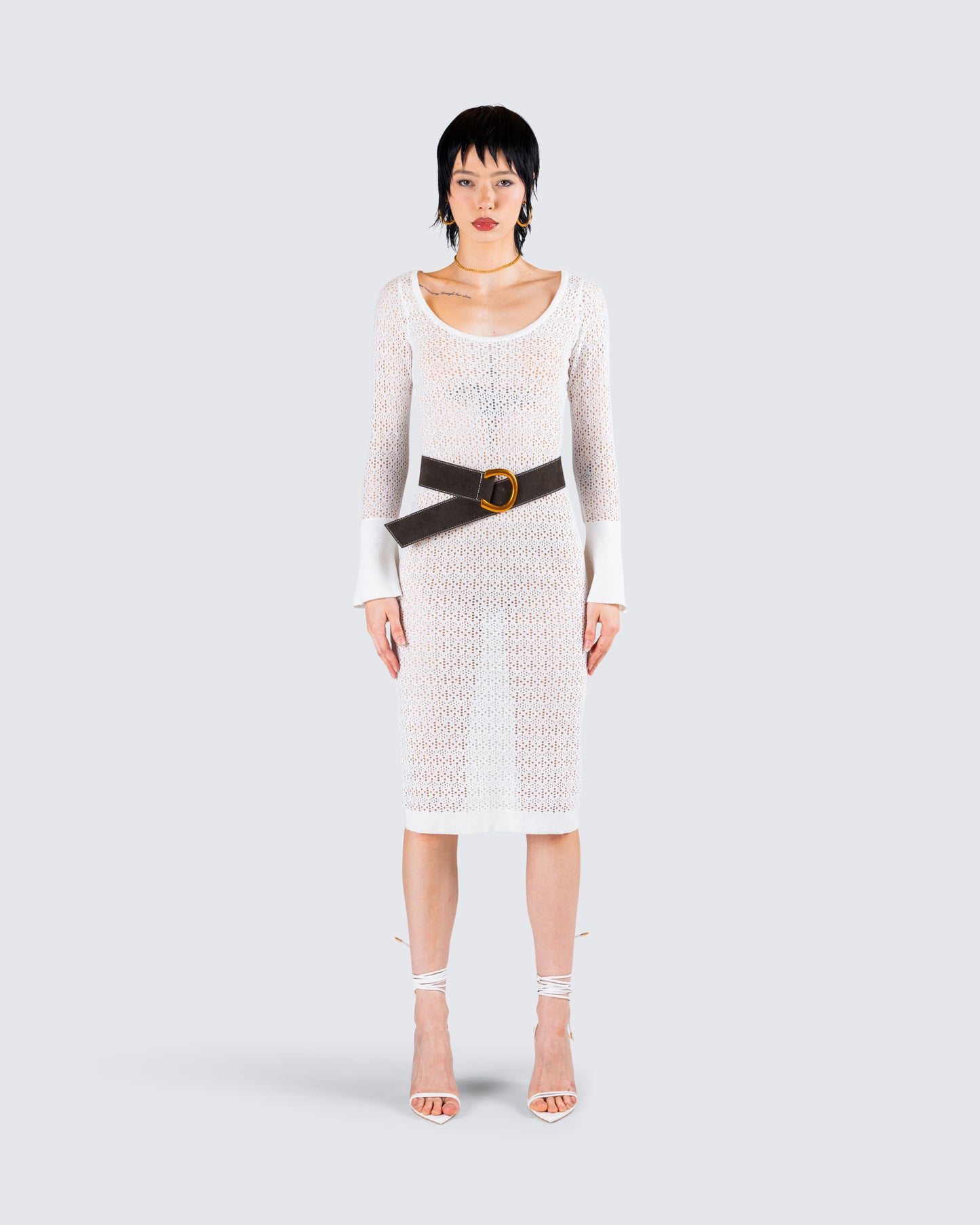 Letitia Ivory Sweater Midi Dress model front