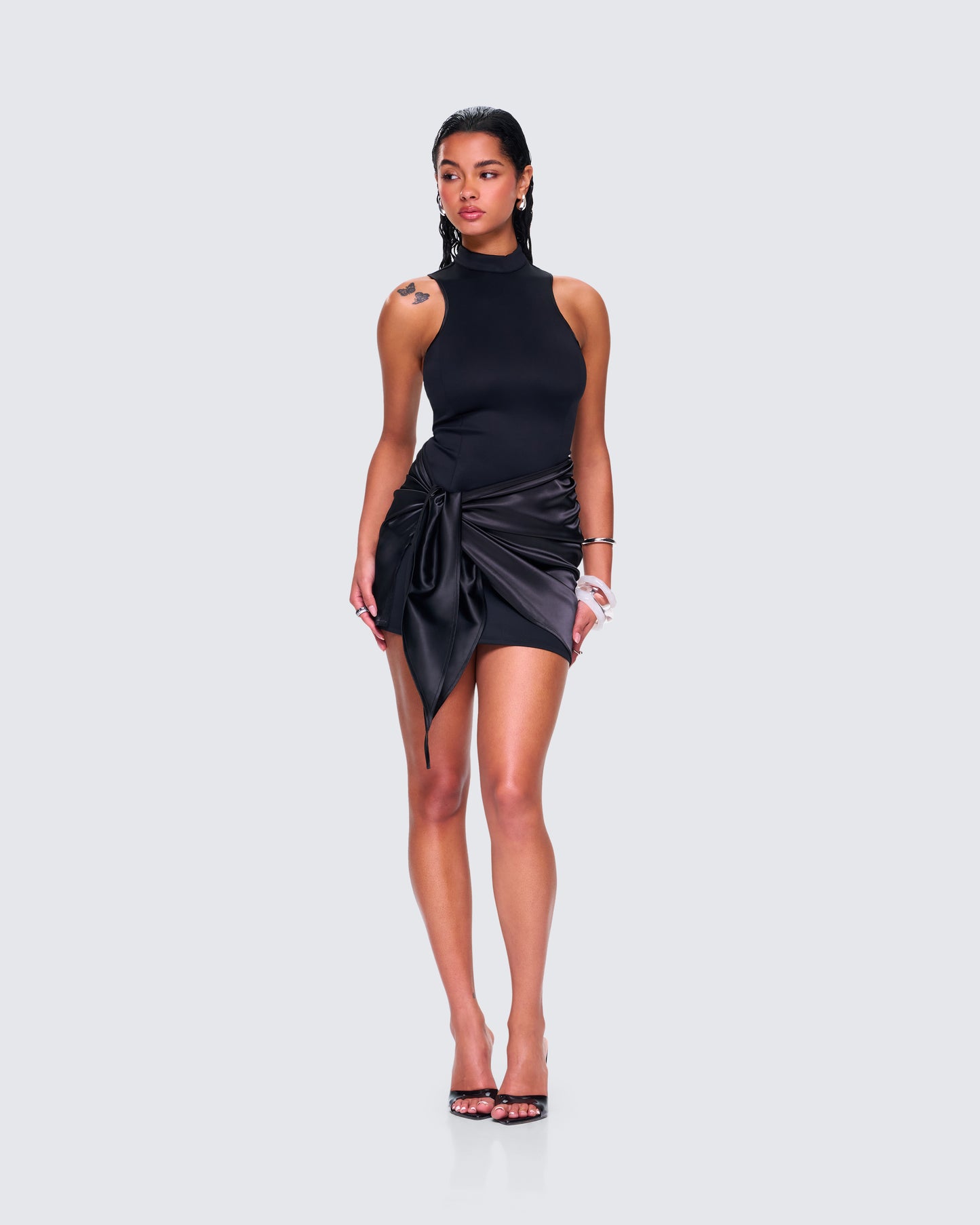 Lindsey Black Wrap Mini Dress