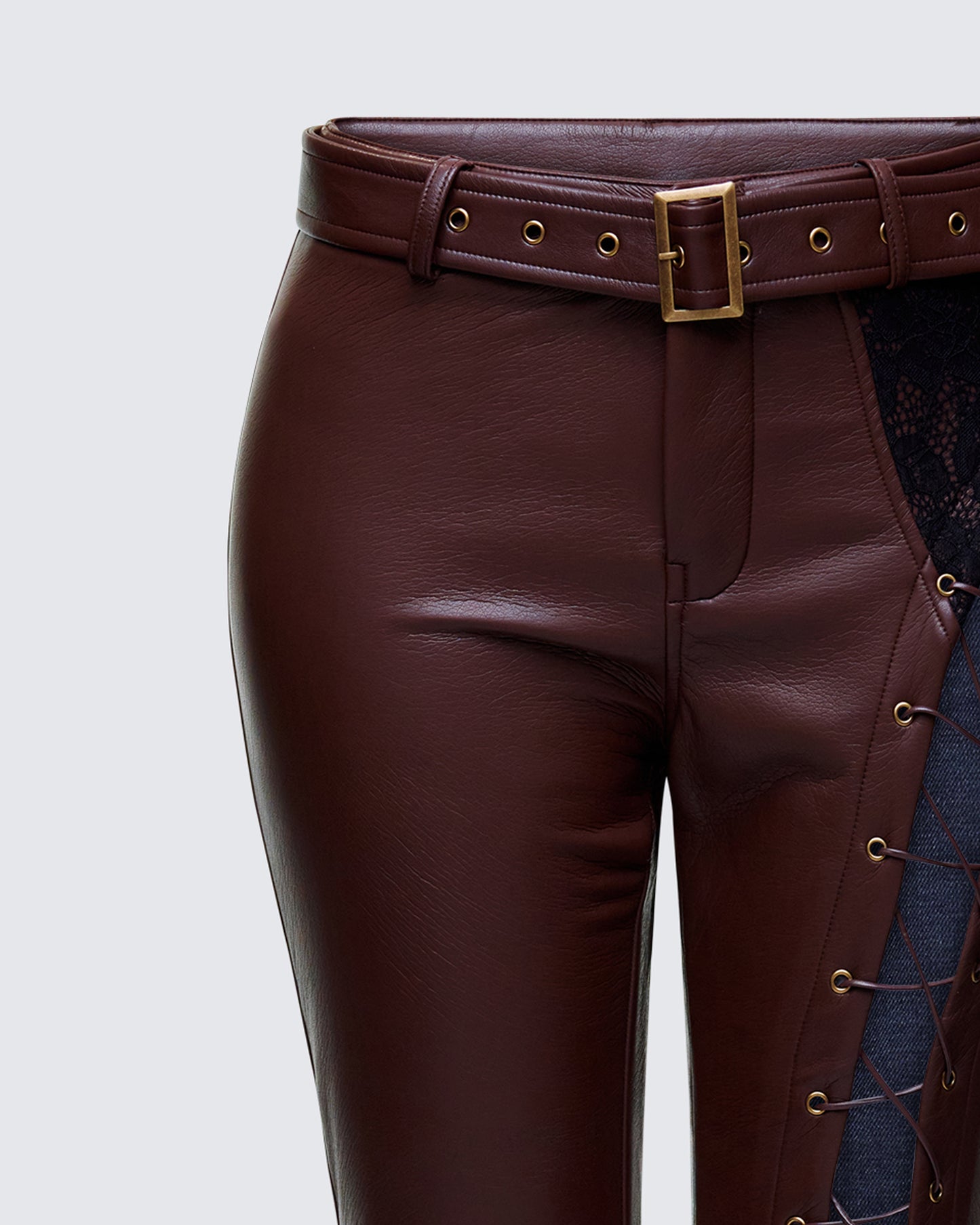 Liora Brown Vegan Leather Laced Pants