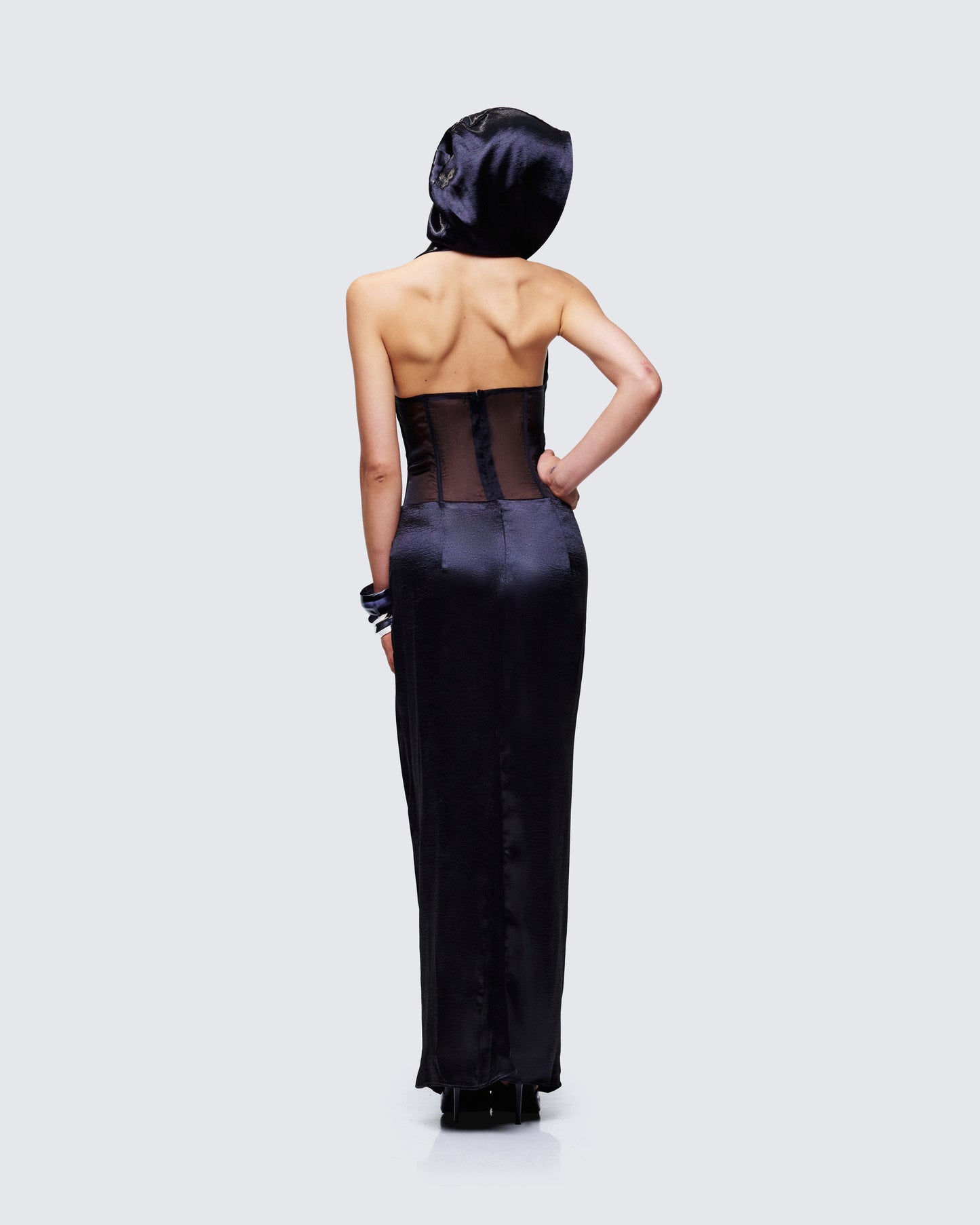 Lirael Black Sheer Corset Maxi Dress