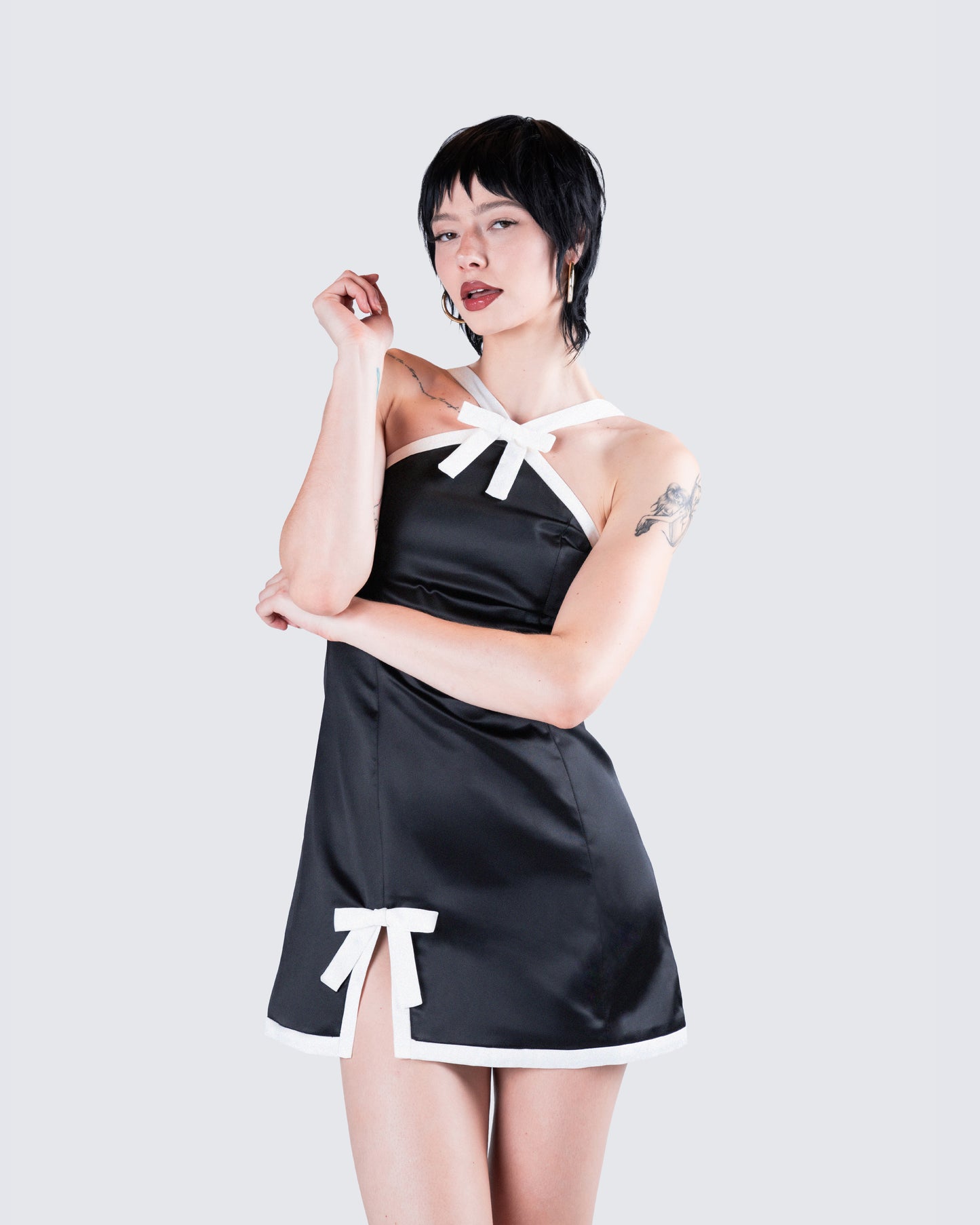 Lora Black Charmeuse Mini Dress