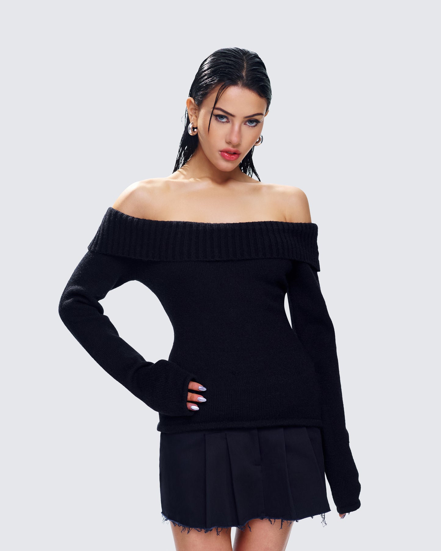 Lorraine Black Sweater Knit Top