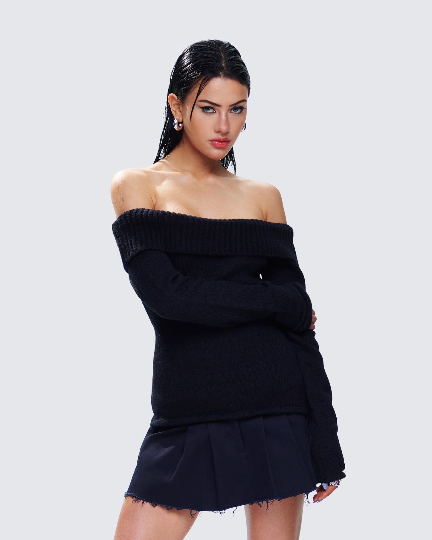 Lorraine Black Sweater Knit Top