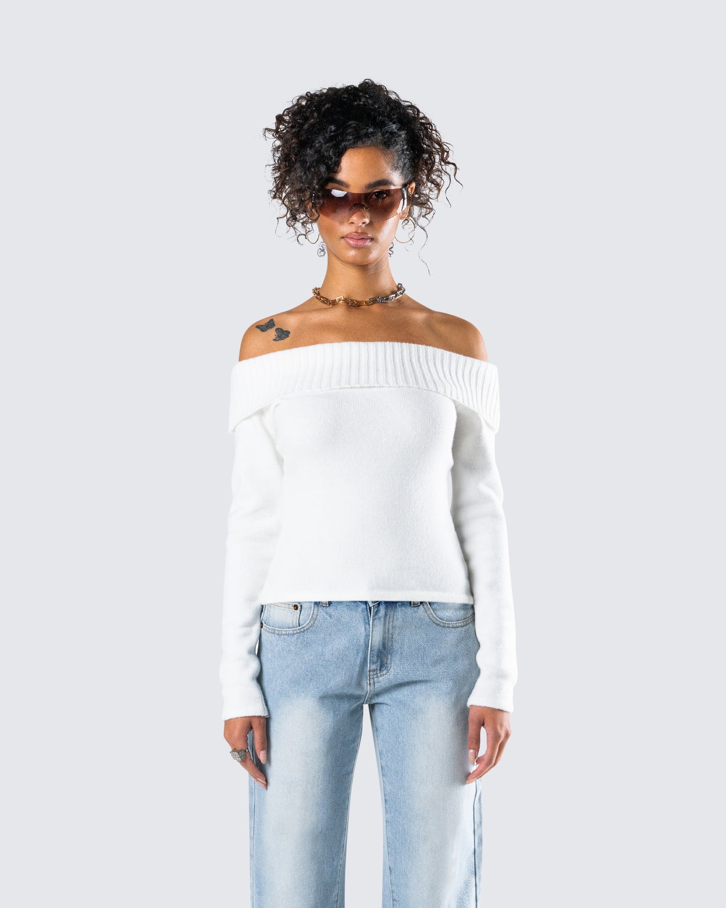 Lorraine White Sweater Knit Top model front