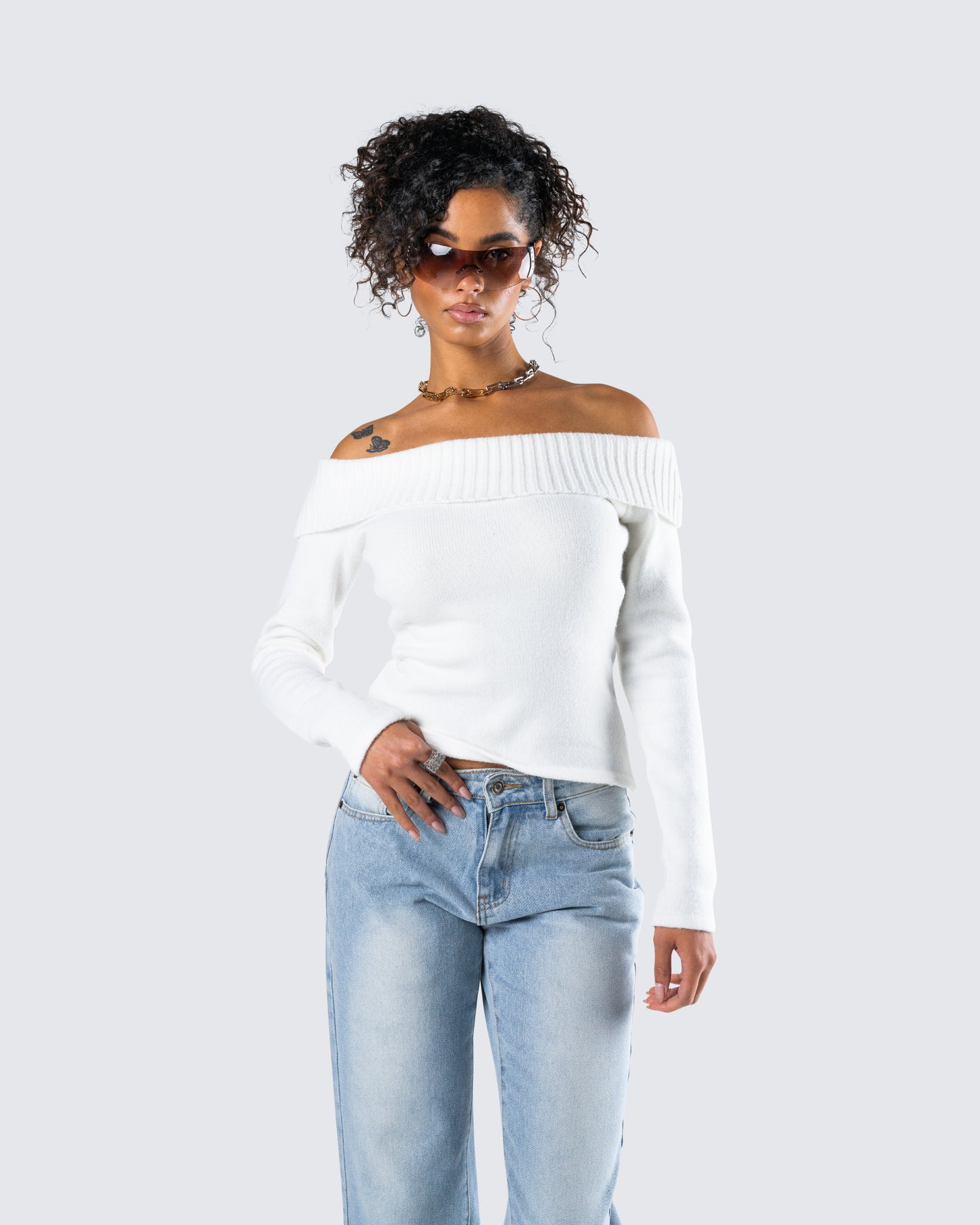 Lorraine White Sweater Knit Top