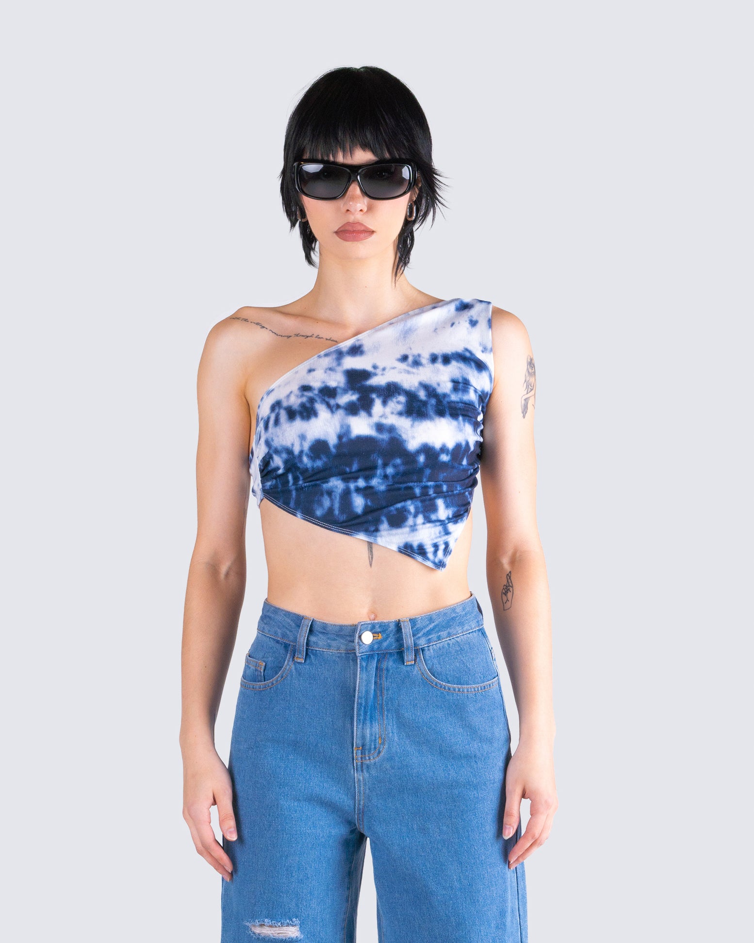 Luann Multi Print One Shoulder Top model front