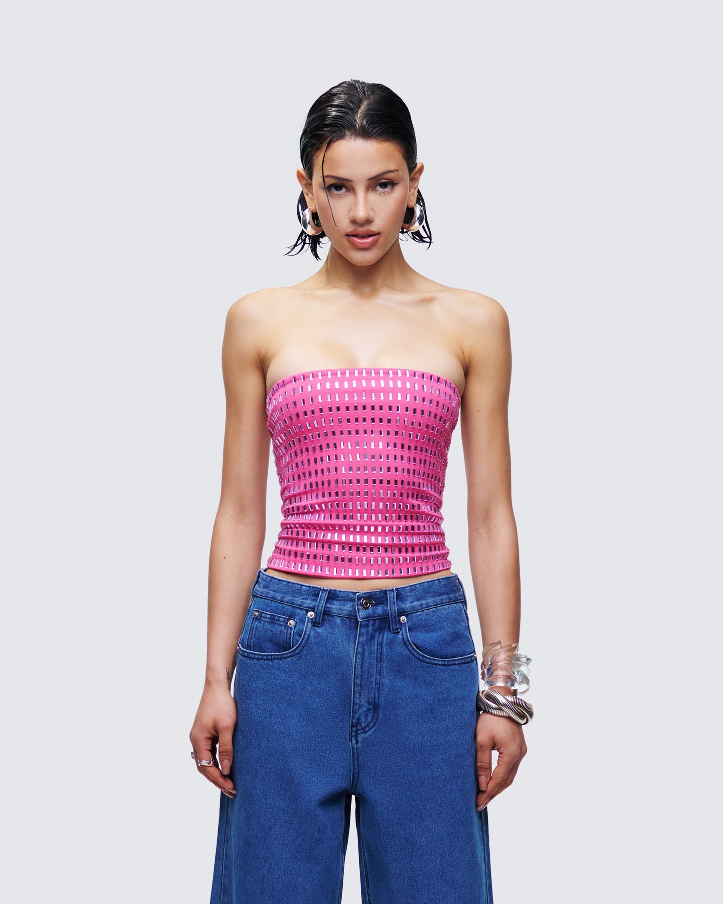 Luminosa Pink Hotfix Tube Top model front