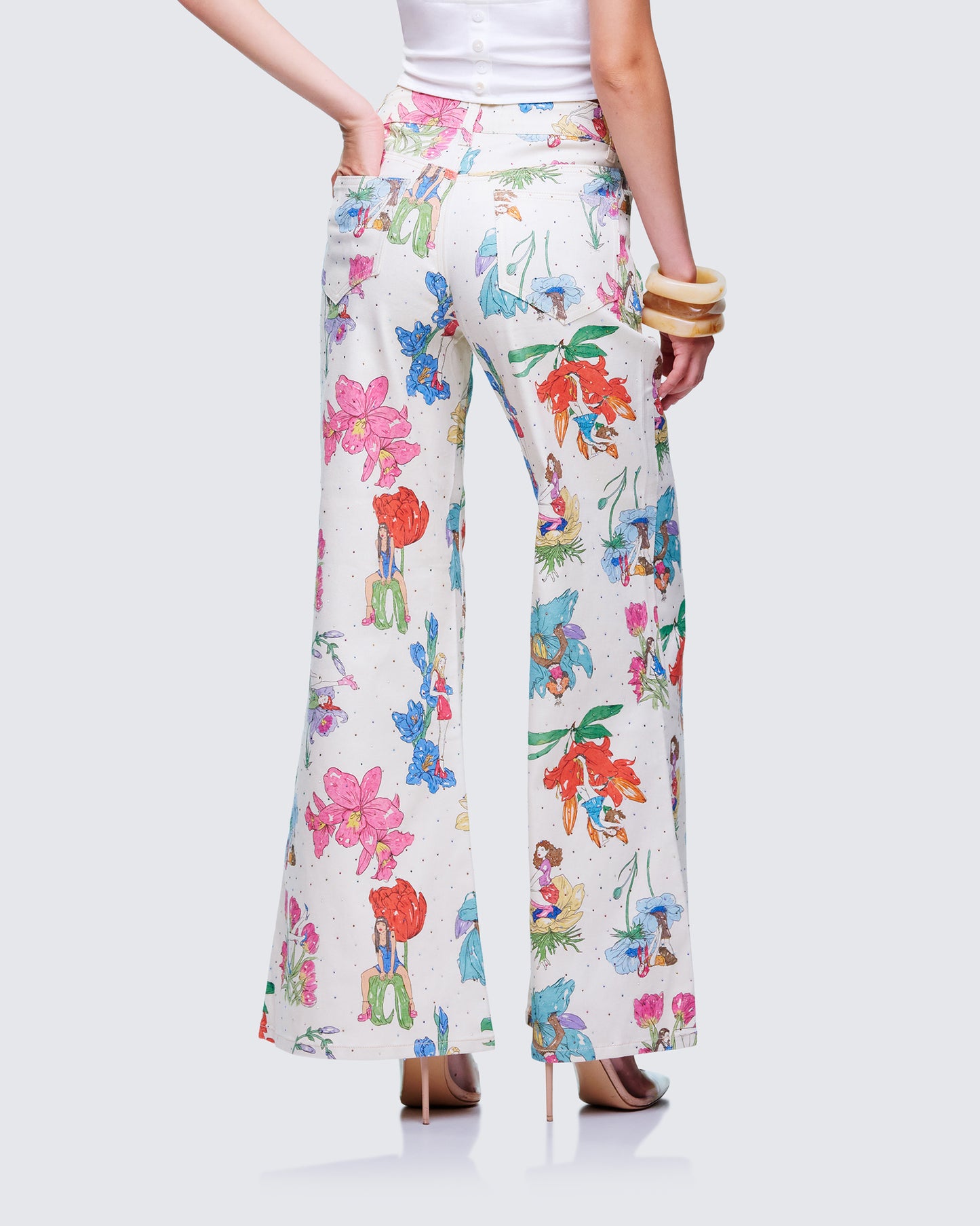 Lunara Ivory Embellished Twill Pant