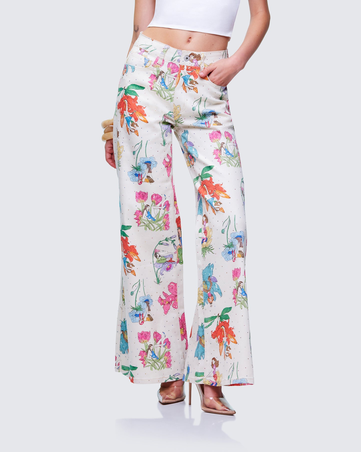 Lunara Ivory Embellished Twill Pant