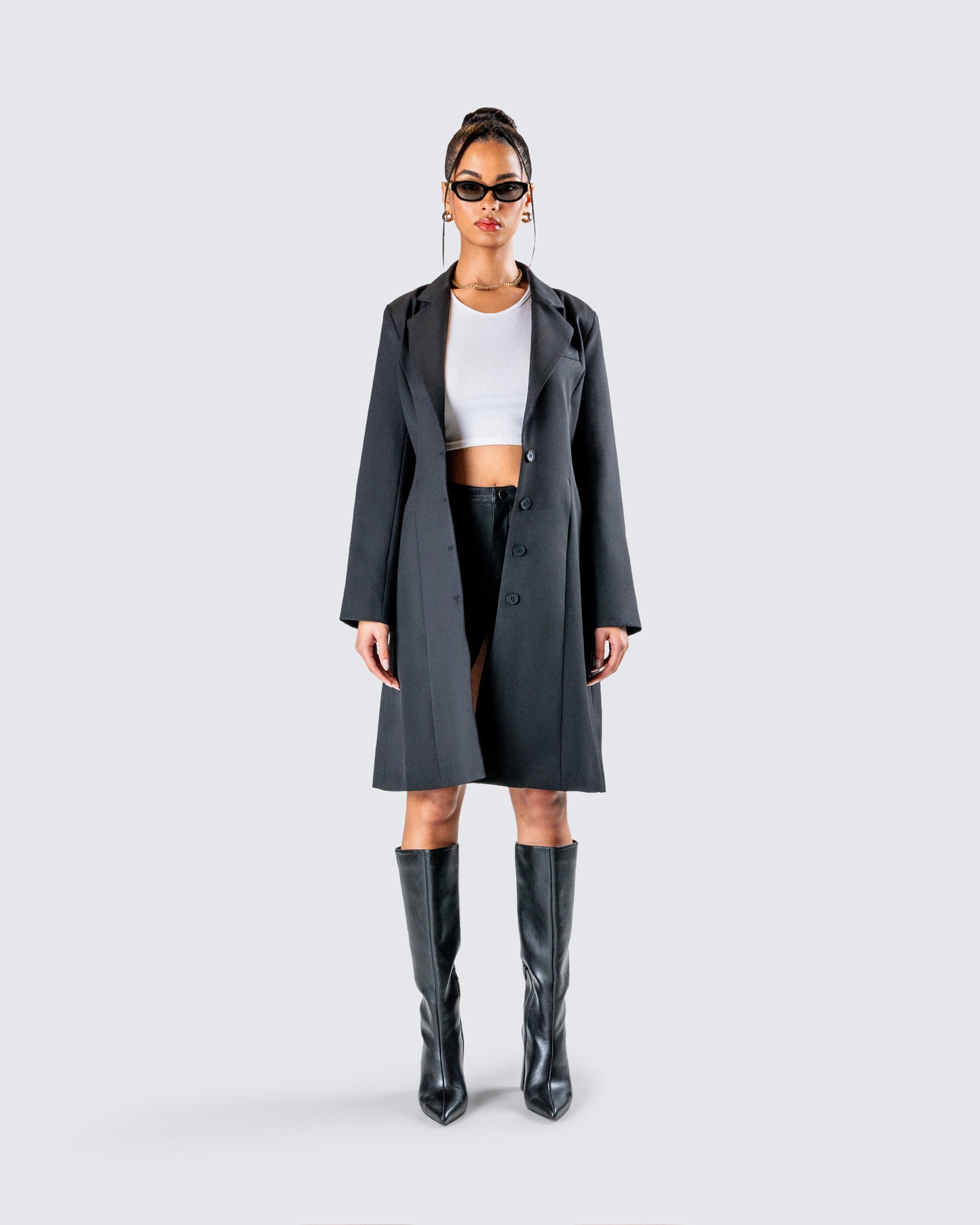 Mackenzie Black Longline Coat model front