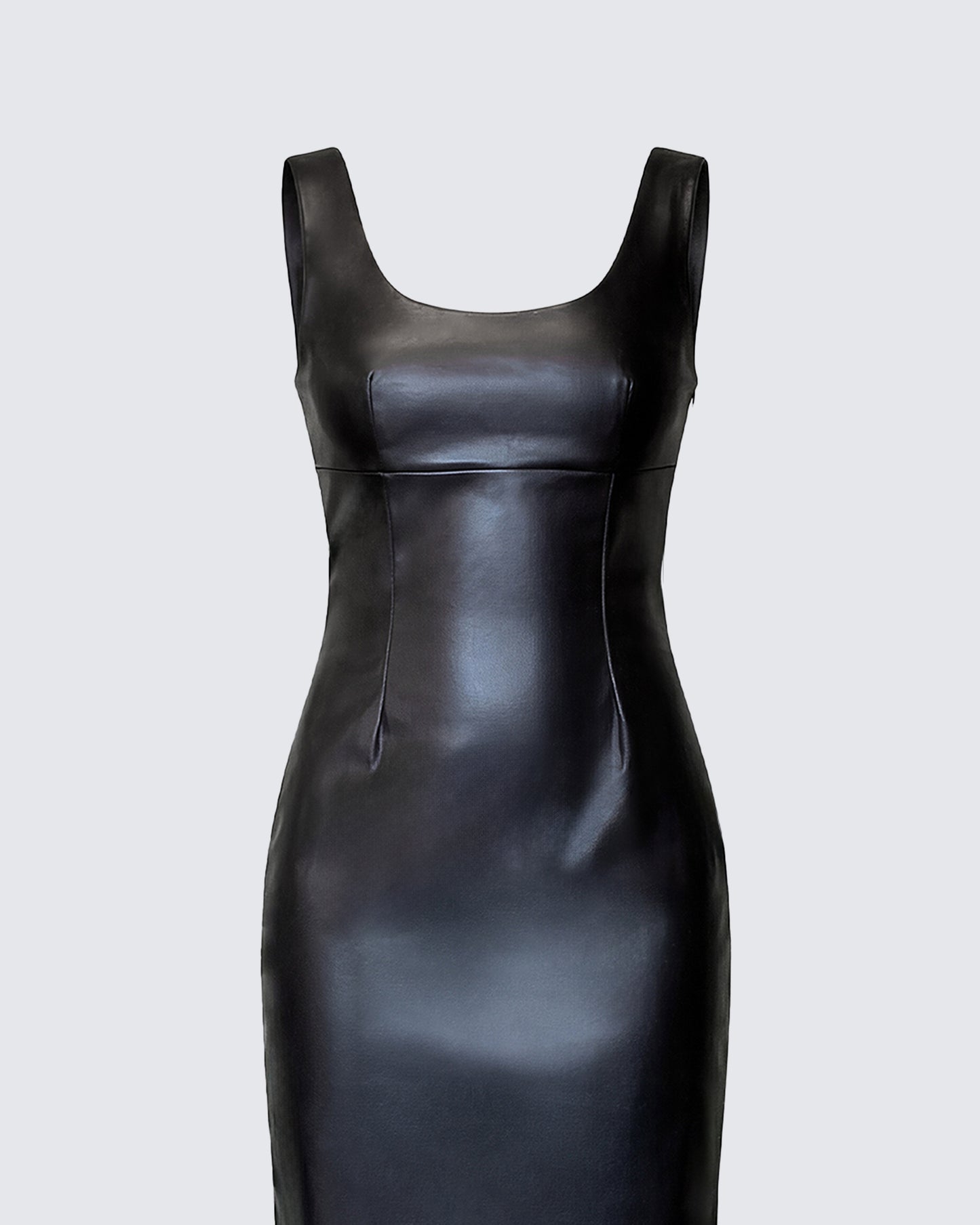 Maia Black Faux Leather Midi Dress