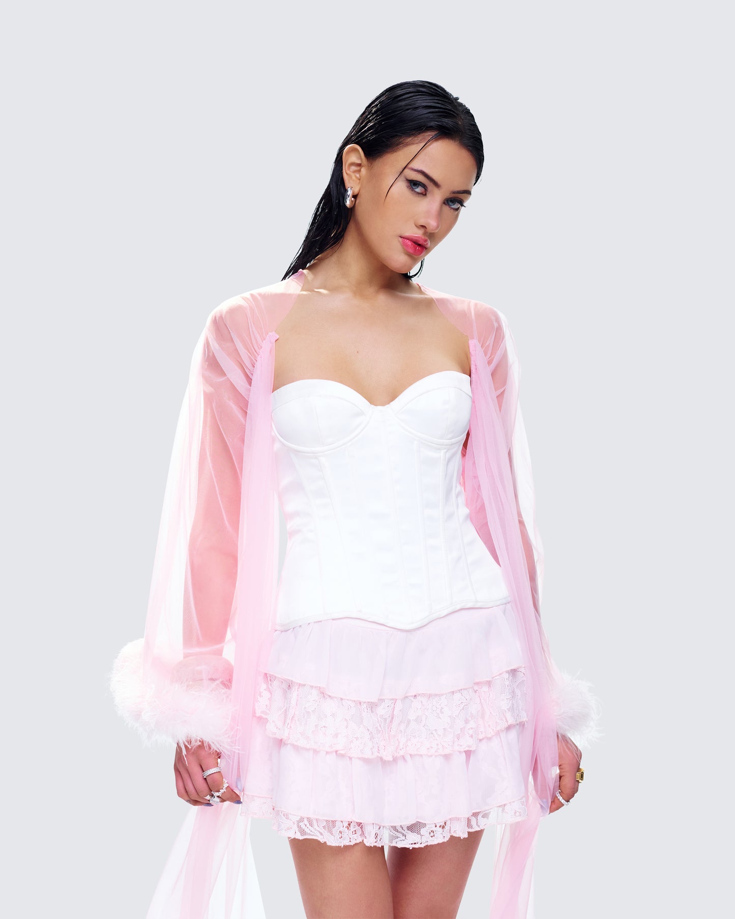 Maris Pink Feather Trim Robe