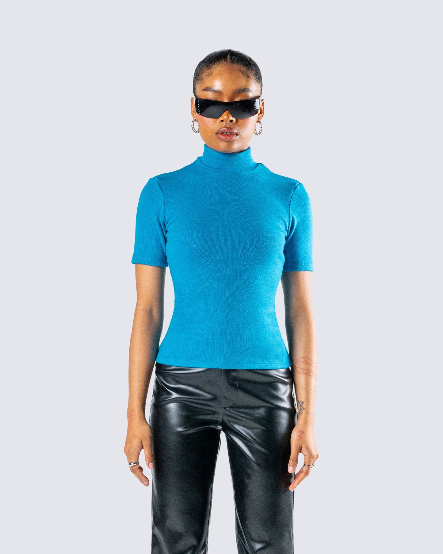 Maz Turquoise Rib Mock Neck Top