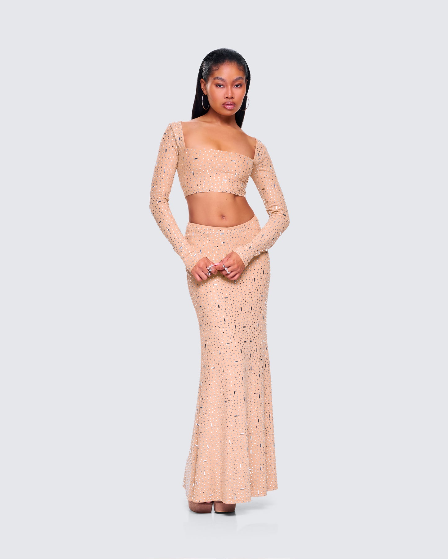 Maze Nude Rhinestone Crop Top