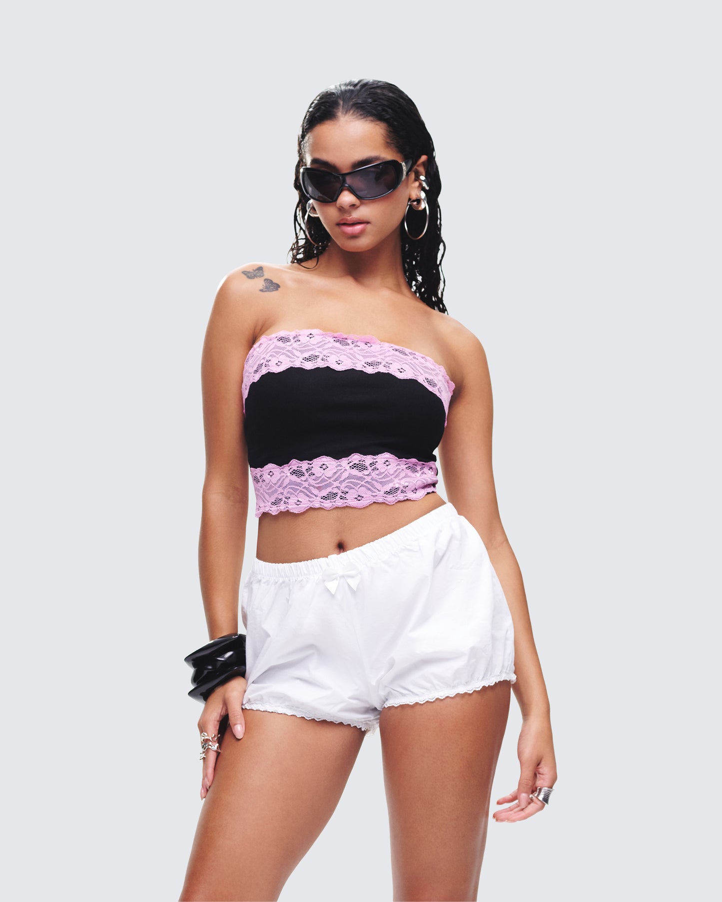 Michele Black Lace Trim Top