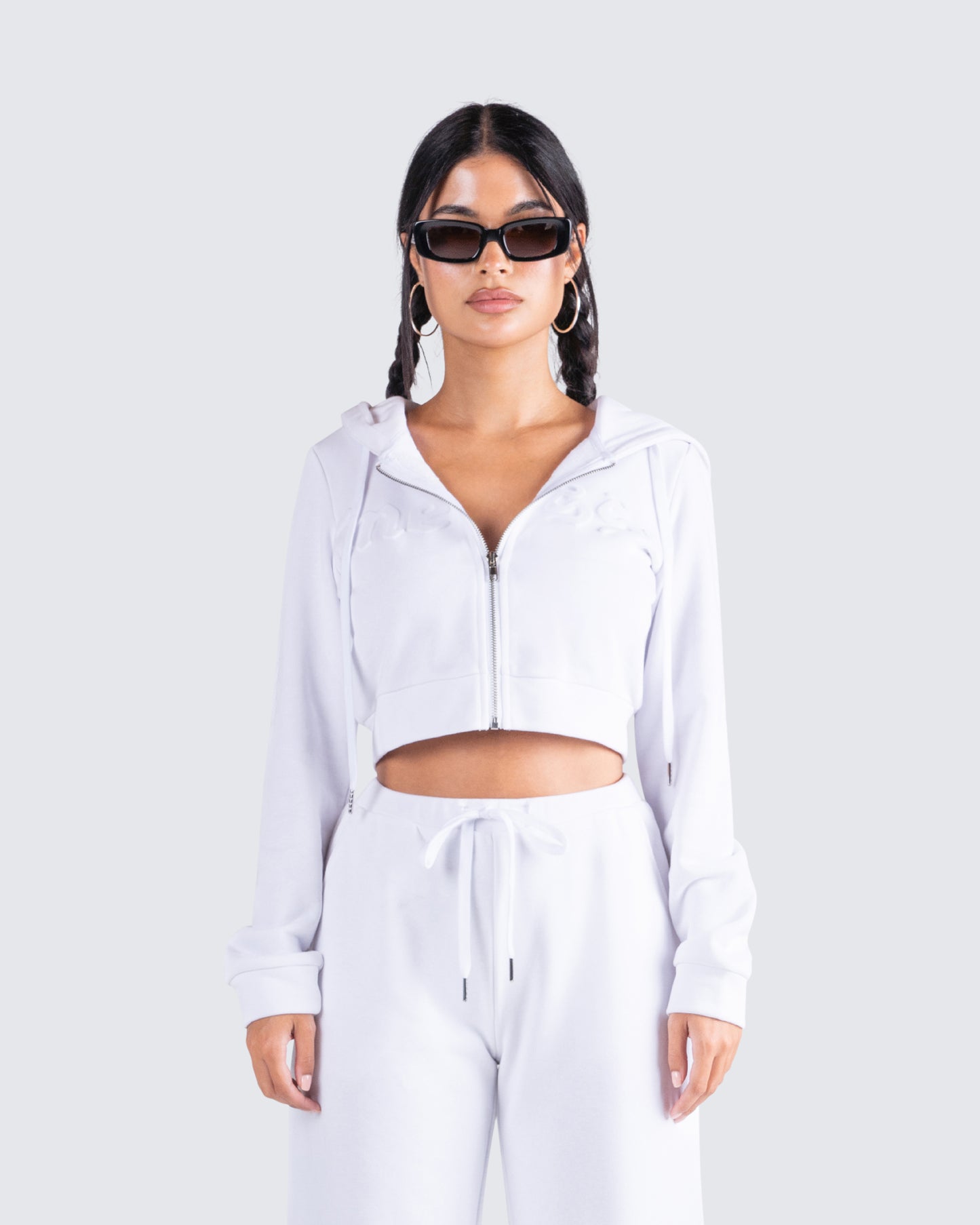 Miles White Zip Up Hoodie model front