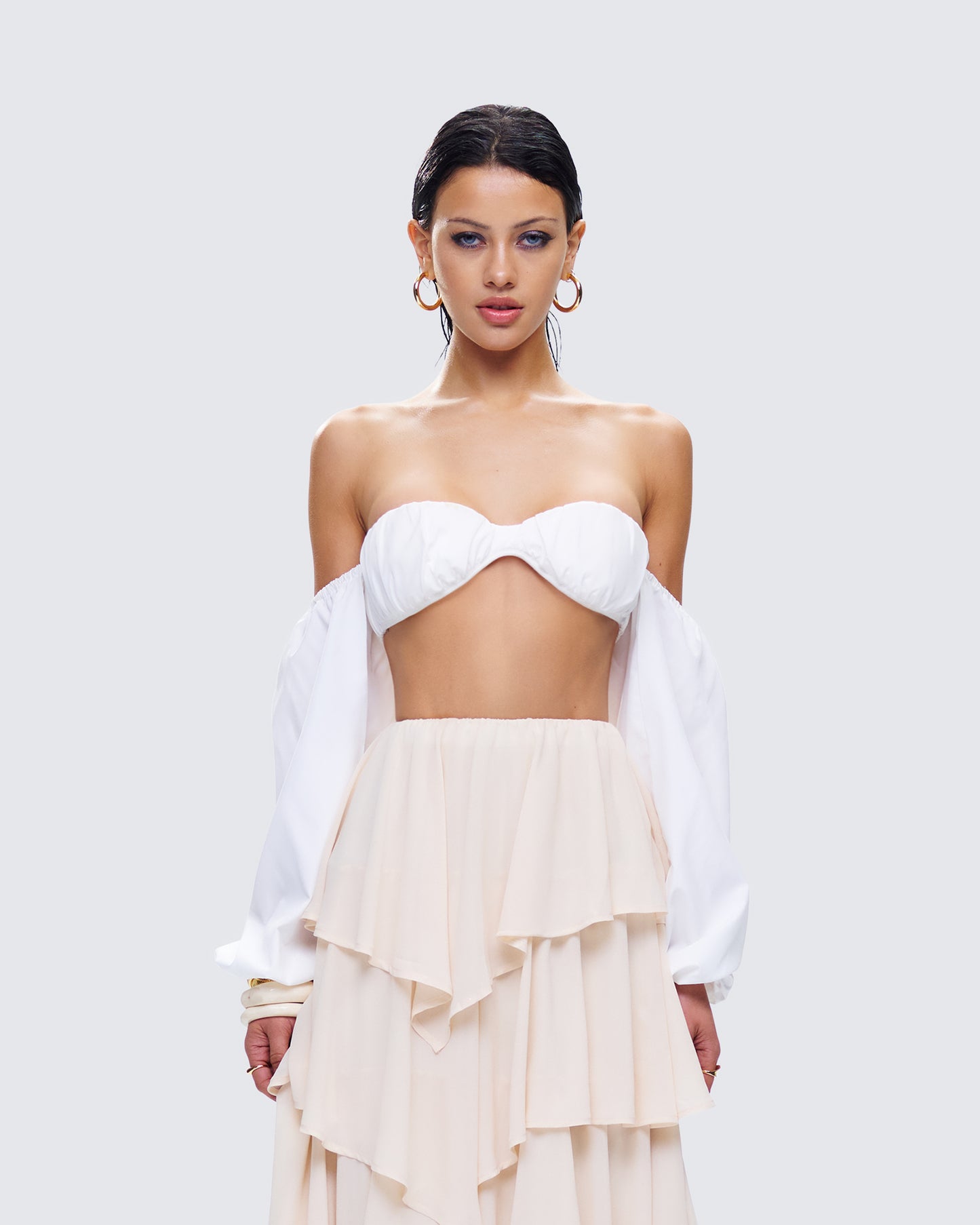 Milly White Poplin Bra Top model front