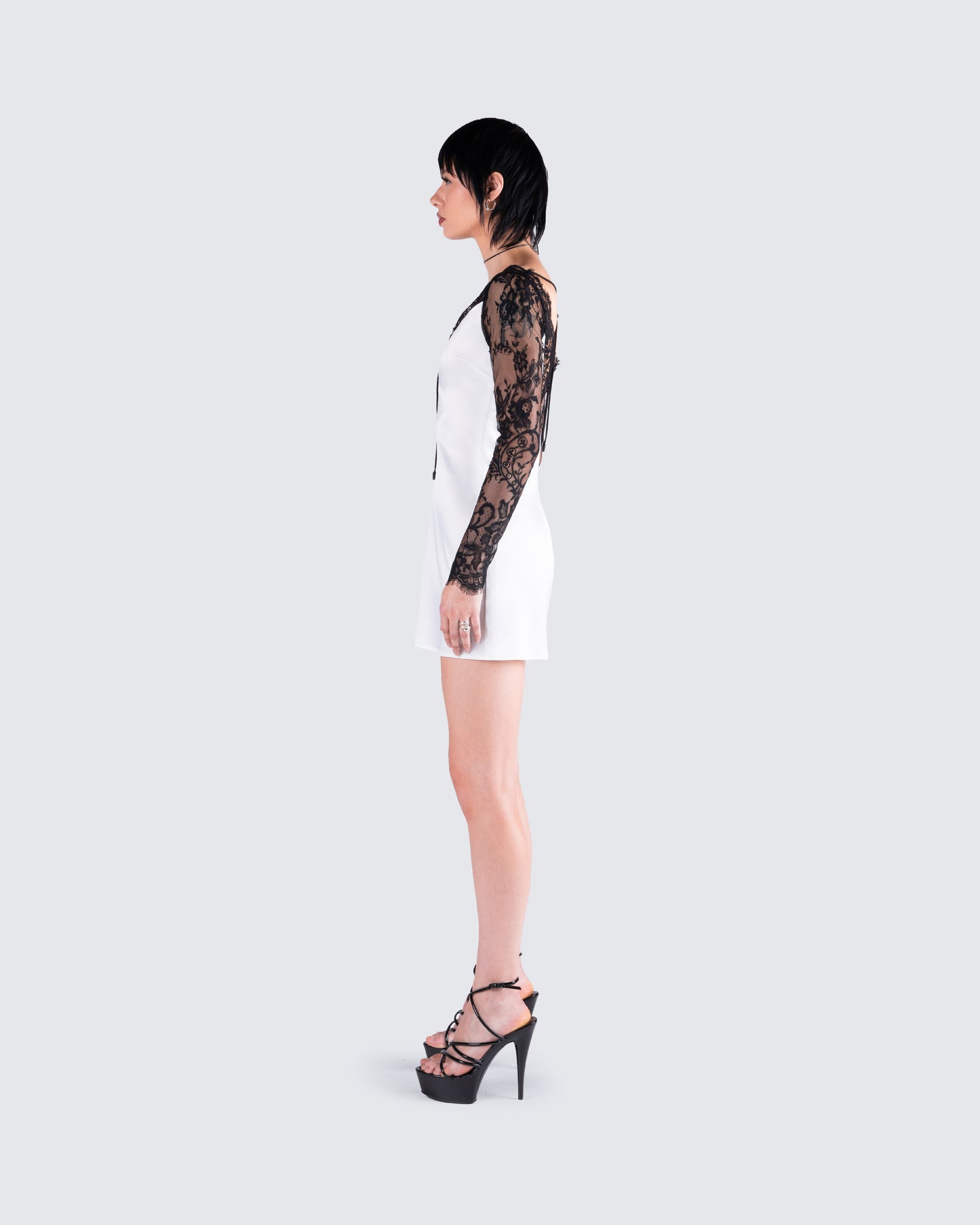 Minnie White Satin Lace Trim Dress