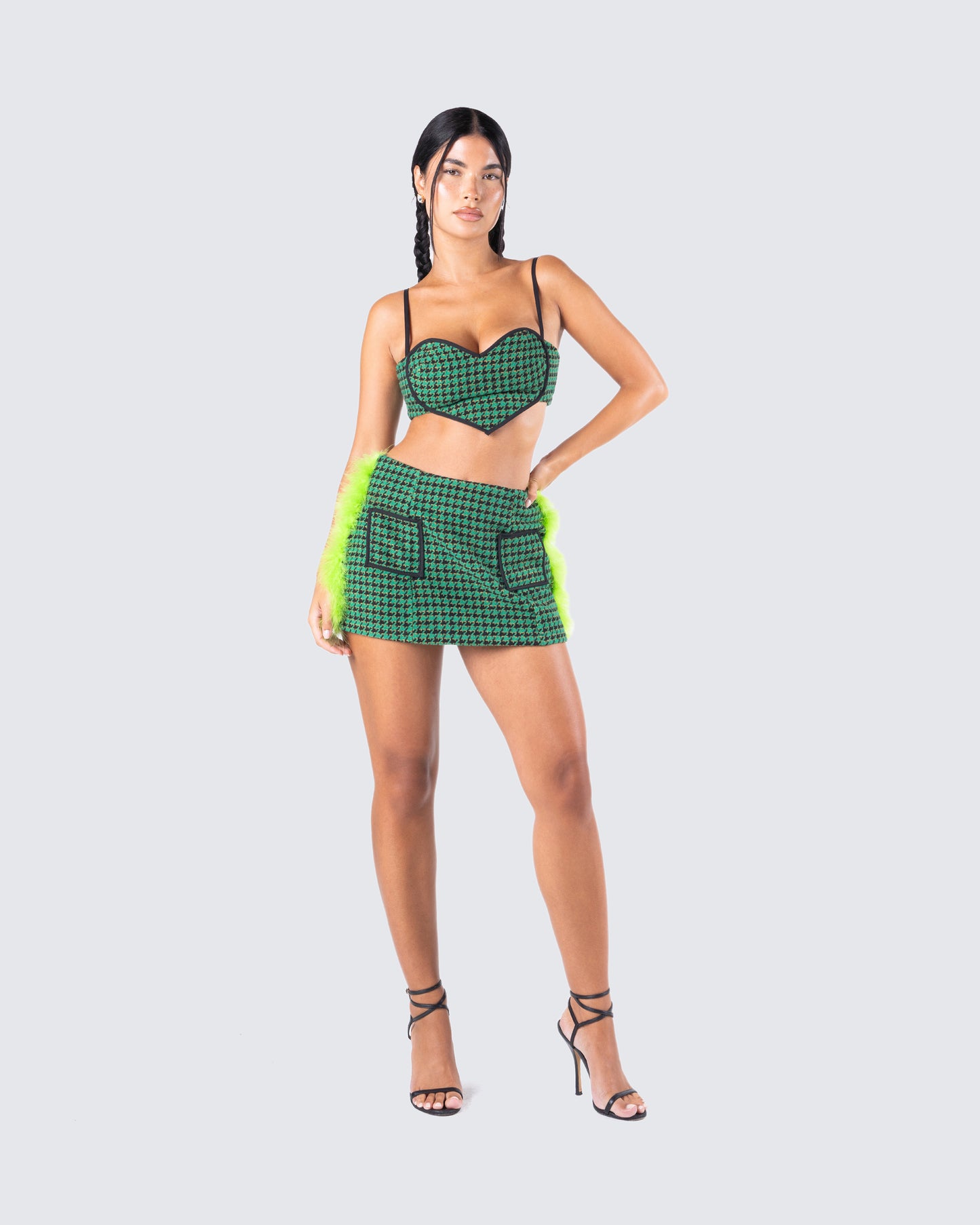 Misty Green Houndstooth Skirt