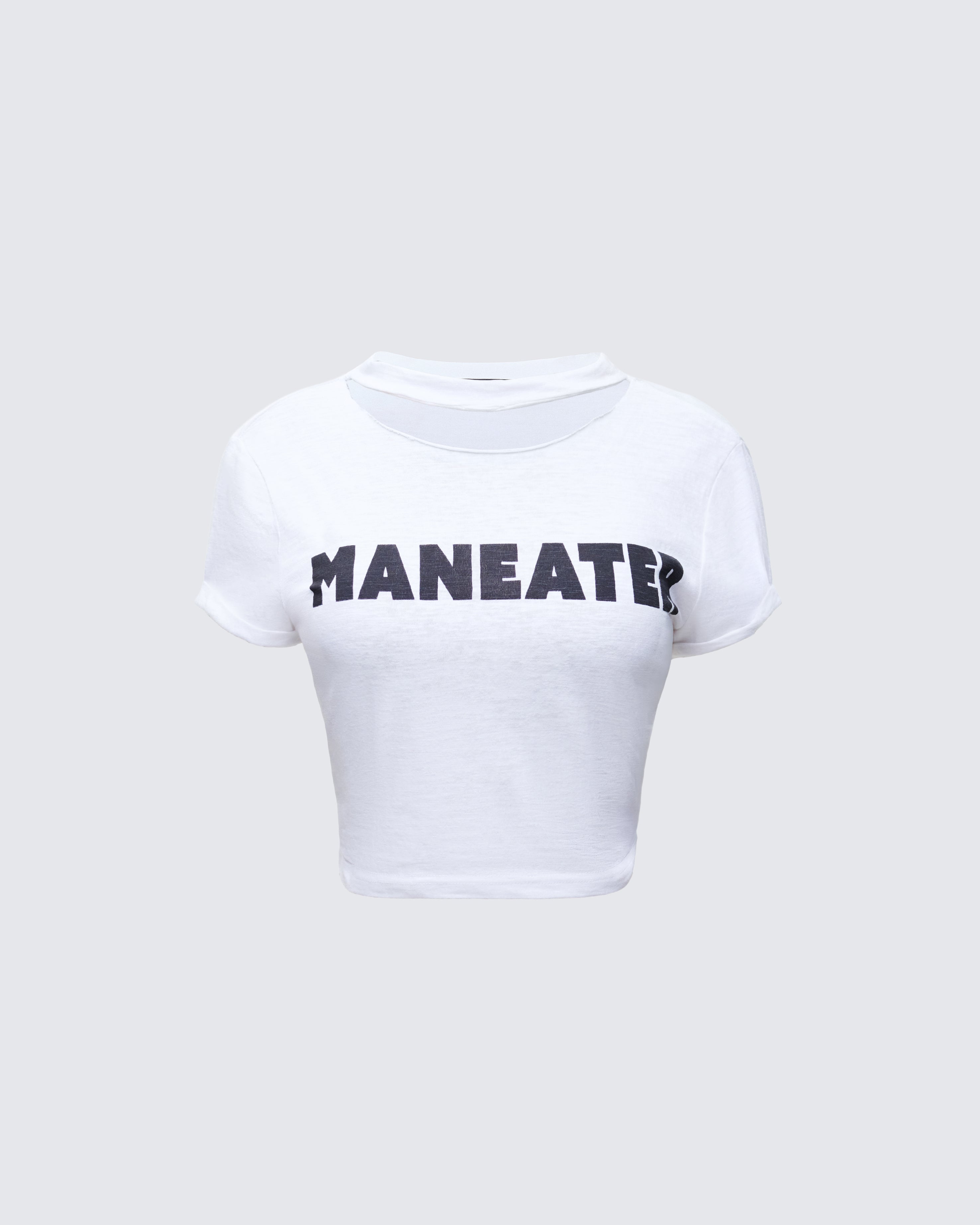 トップス MARNO Marlee Tee white White Graphic Baby Tee - Maneater Cropped Cotton – FINESSE