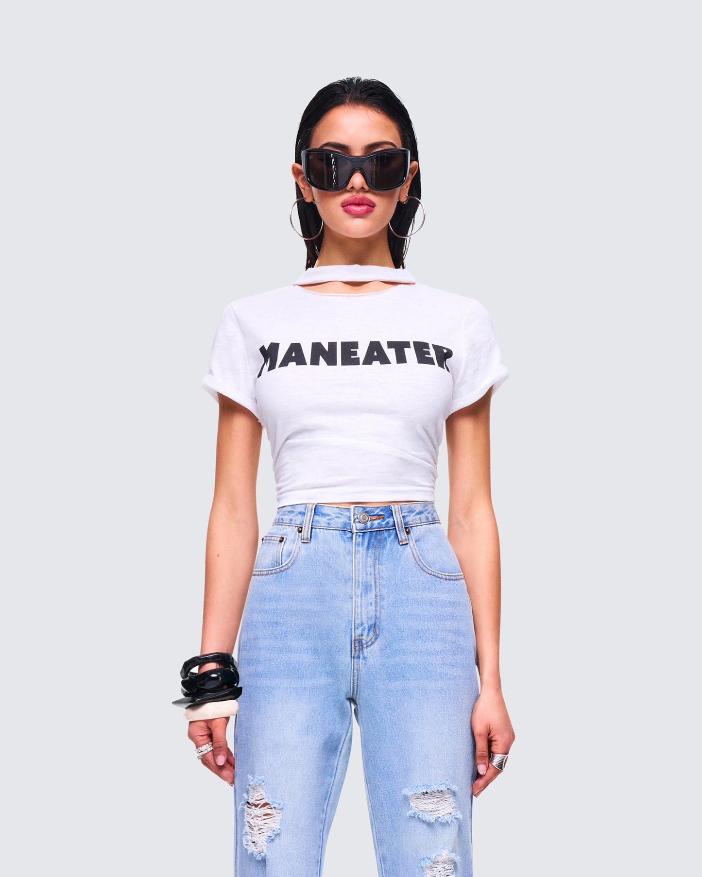 Monte White Jersey Graphic Top model front