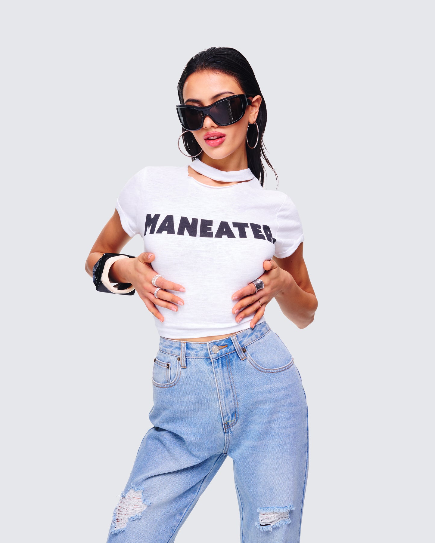 Monte White Jersey Graphic Top