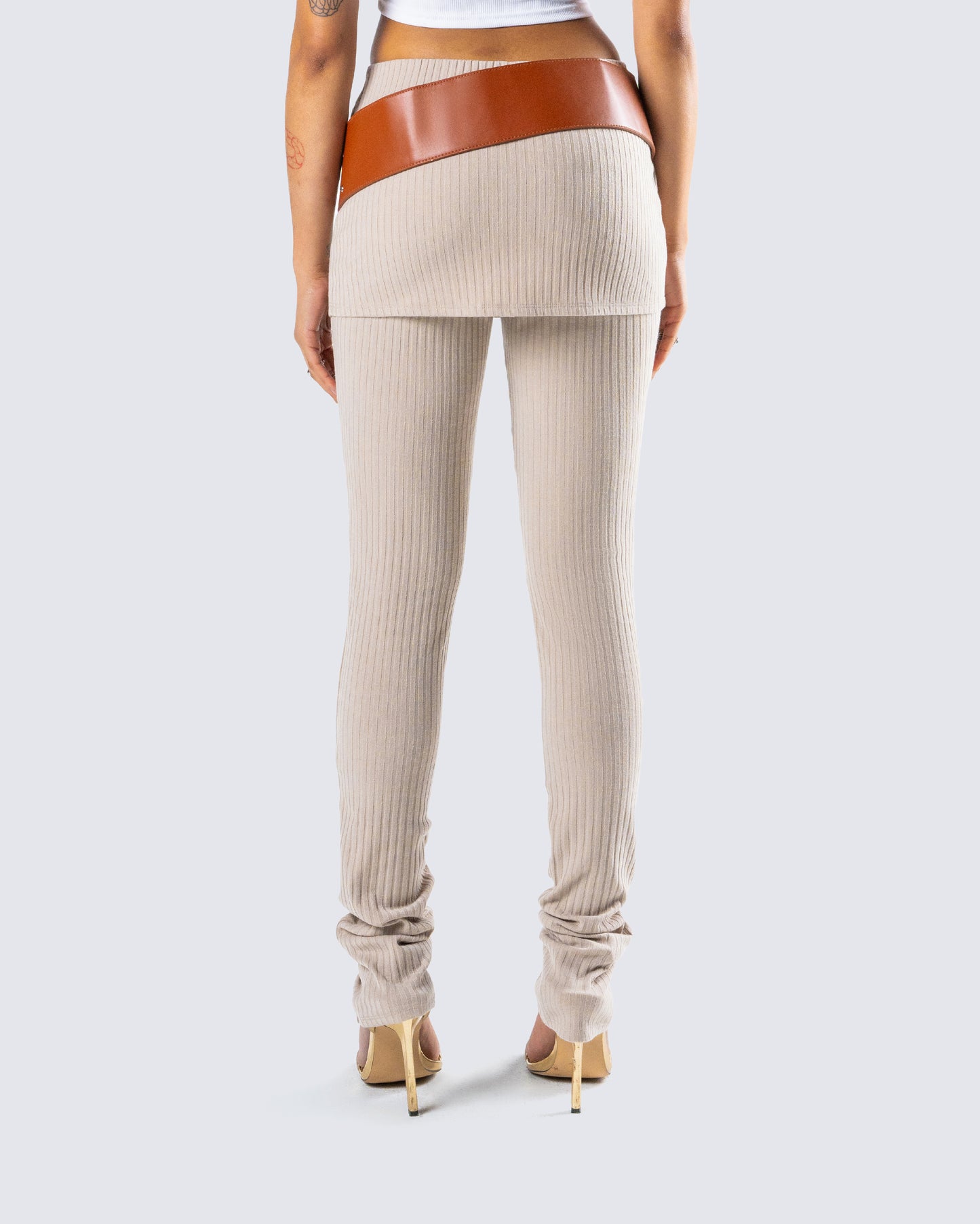 Myka Beige Rib Foldover Legging