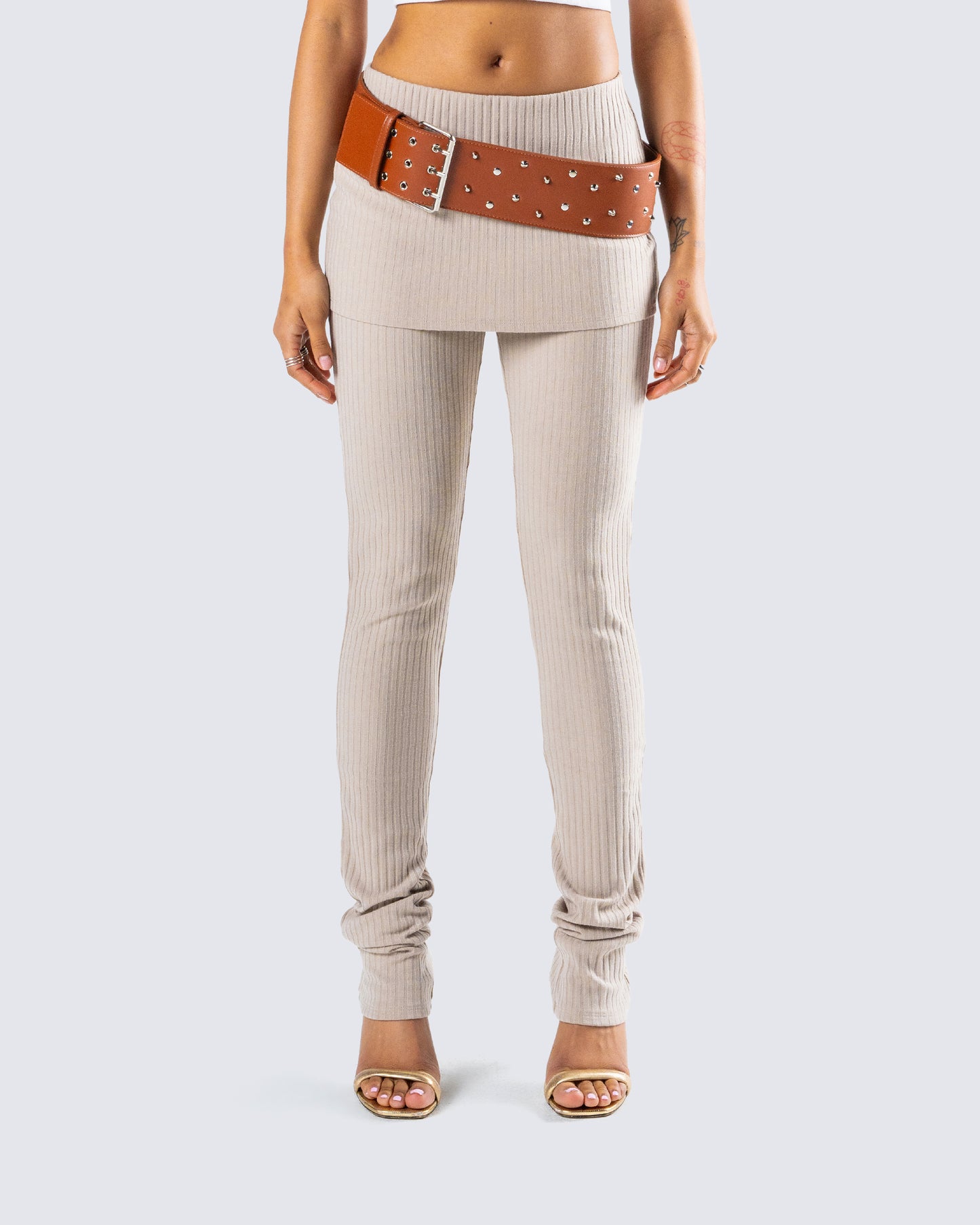 Myka Beige Rib Foldover Legging