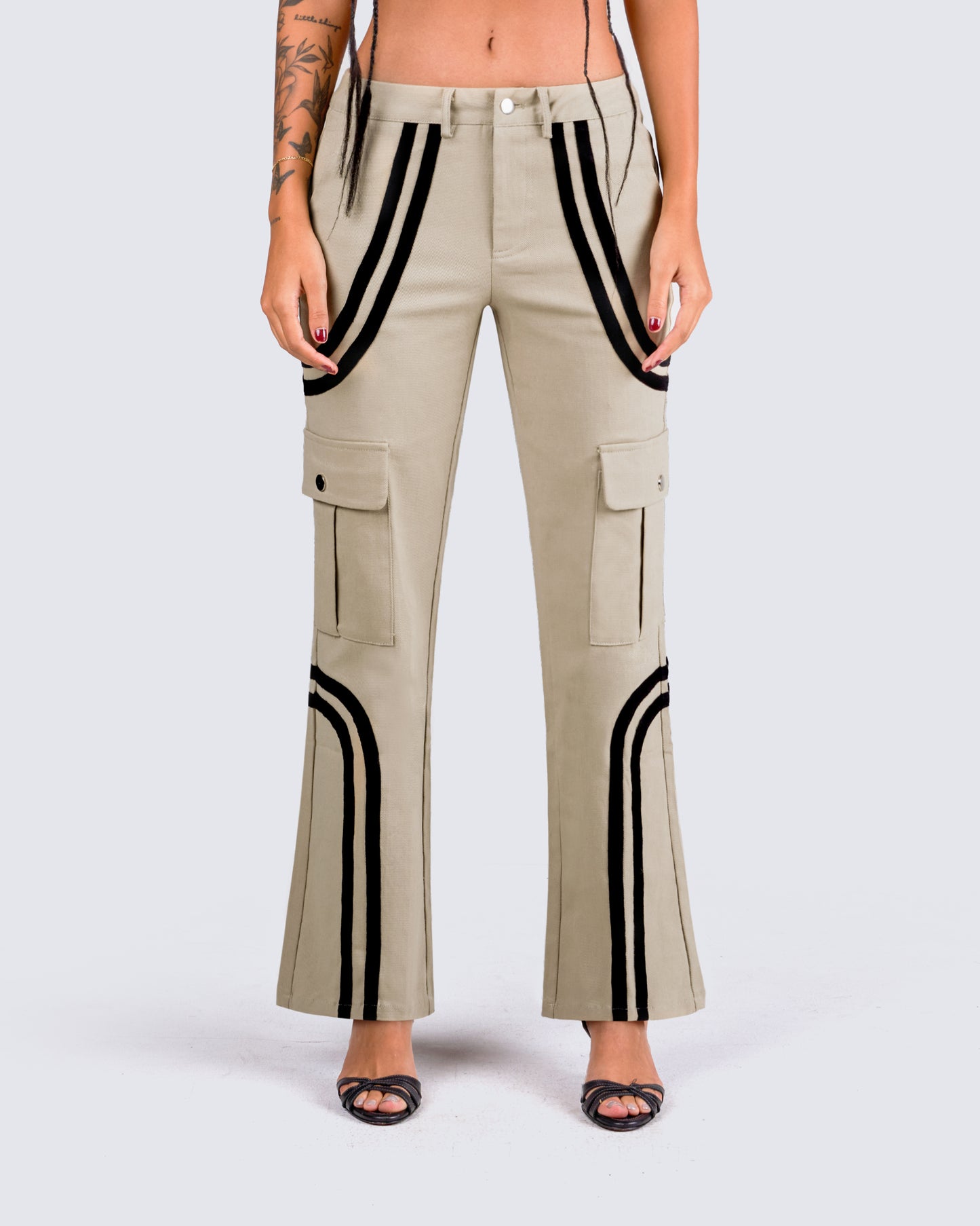 Marcia Taupe Twill Cargo Pant model front