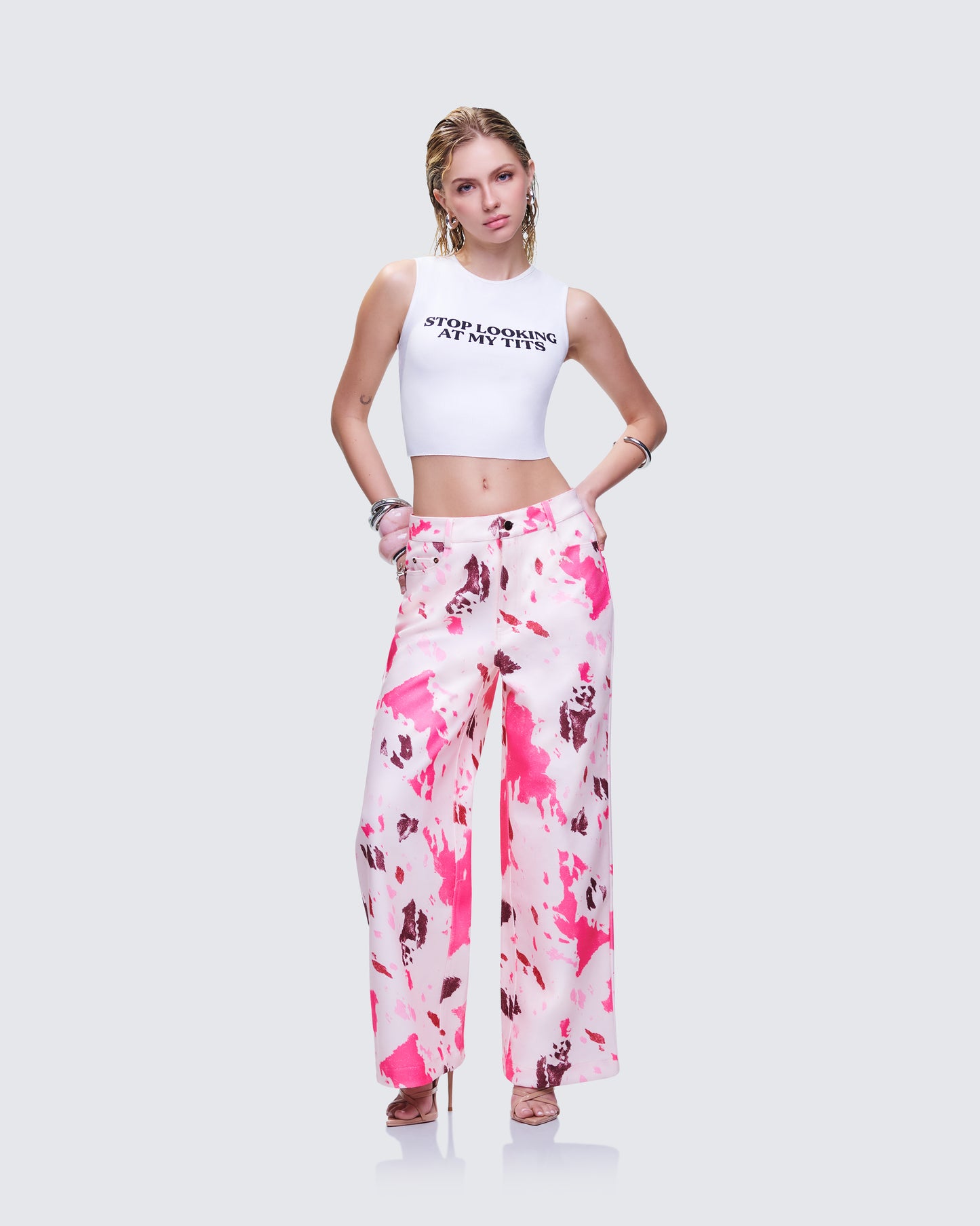 Nadezhda Multi Pink Denim Rivet Detail Pant