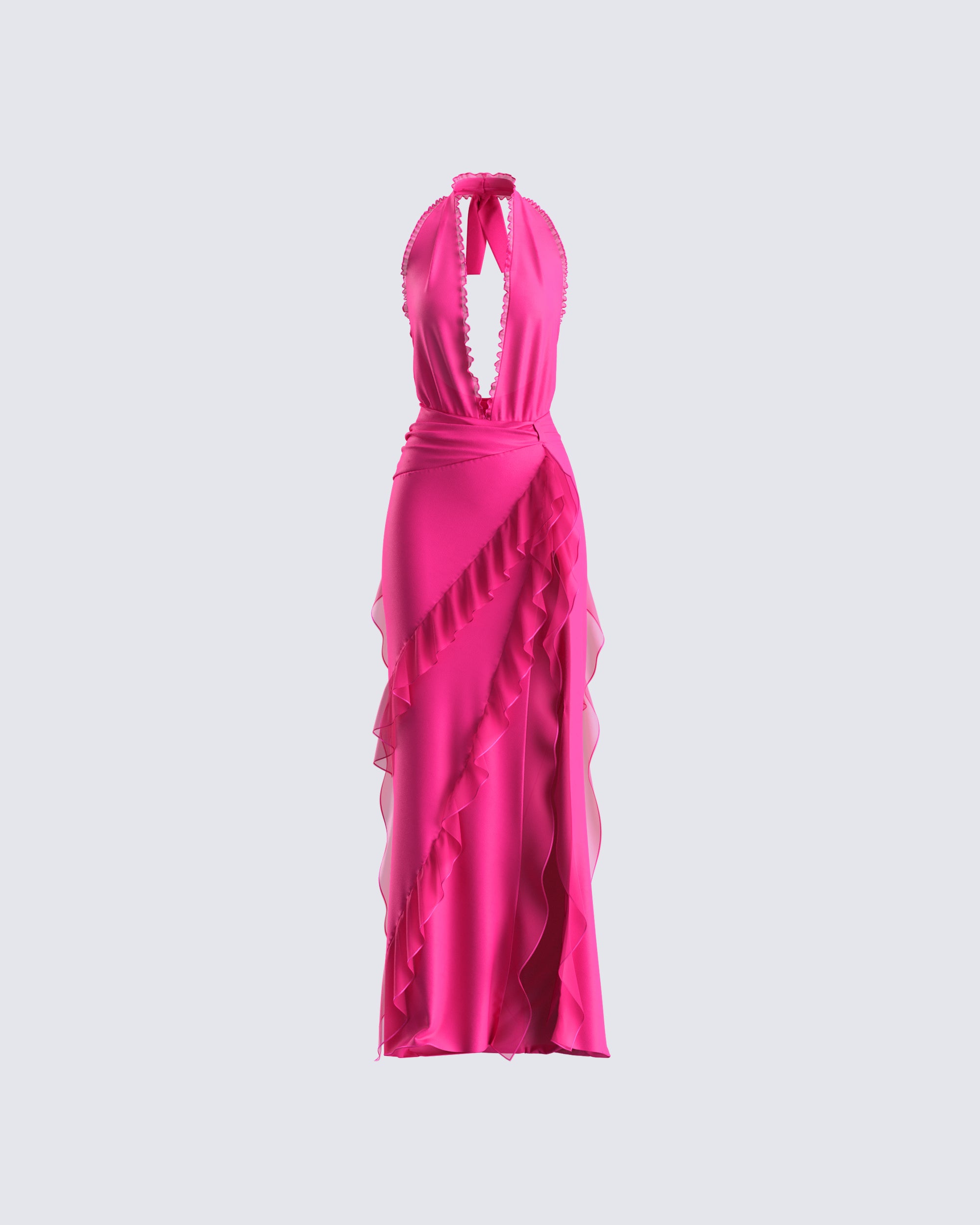 Hot Pink Ruffled Maxi Dress | SilkFred US