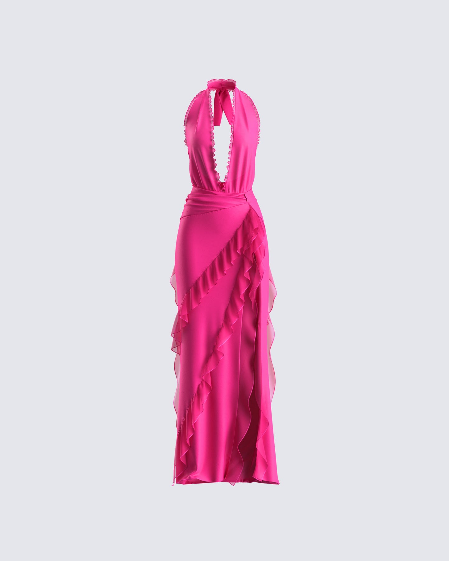 Nandi Hot Pink Ruffle Maxi Dress 3d product front