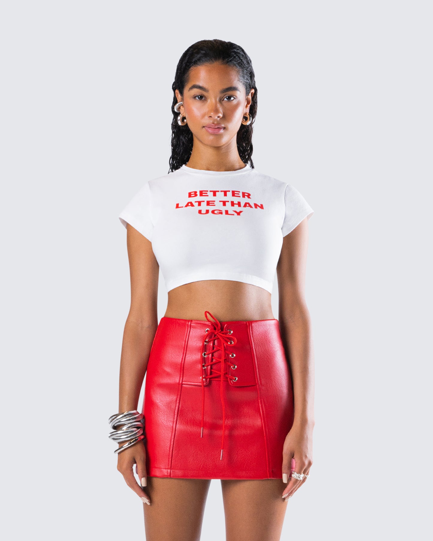 Nat White Jersey Graphic Top model front