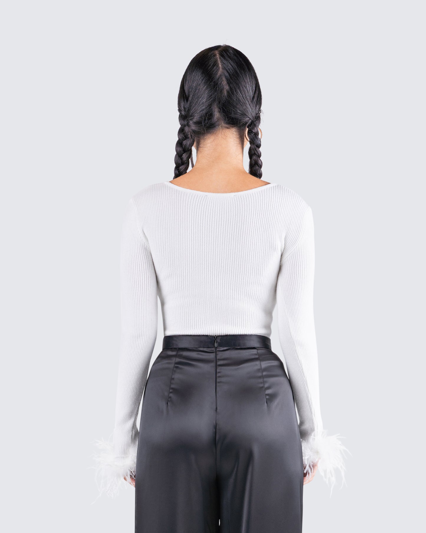 Natasha White Fur Trim Top