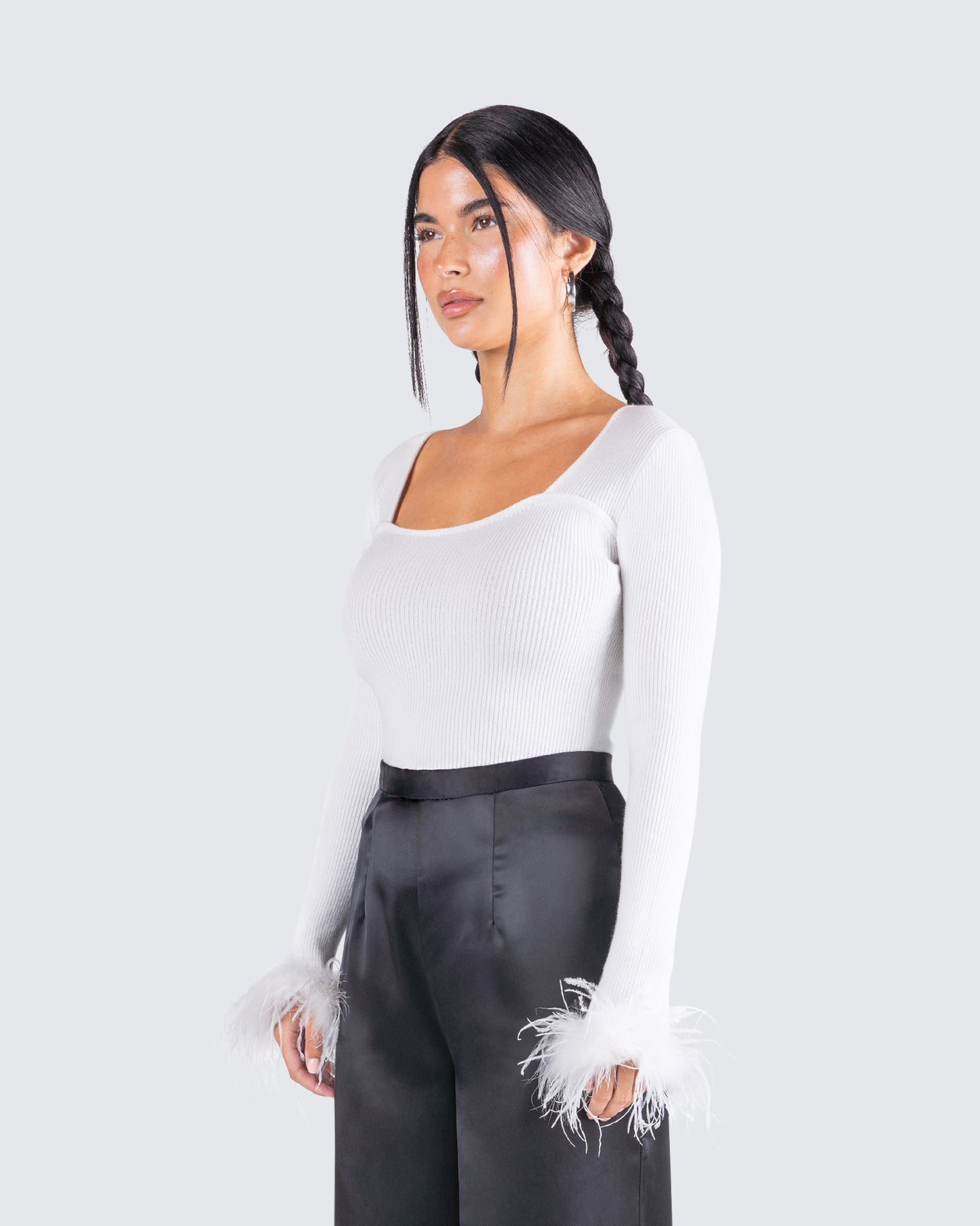 Natasha White Fur Trim Top