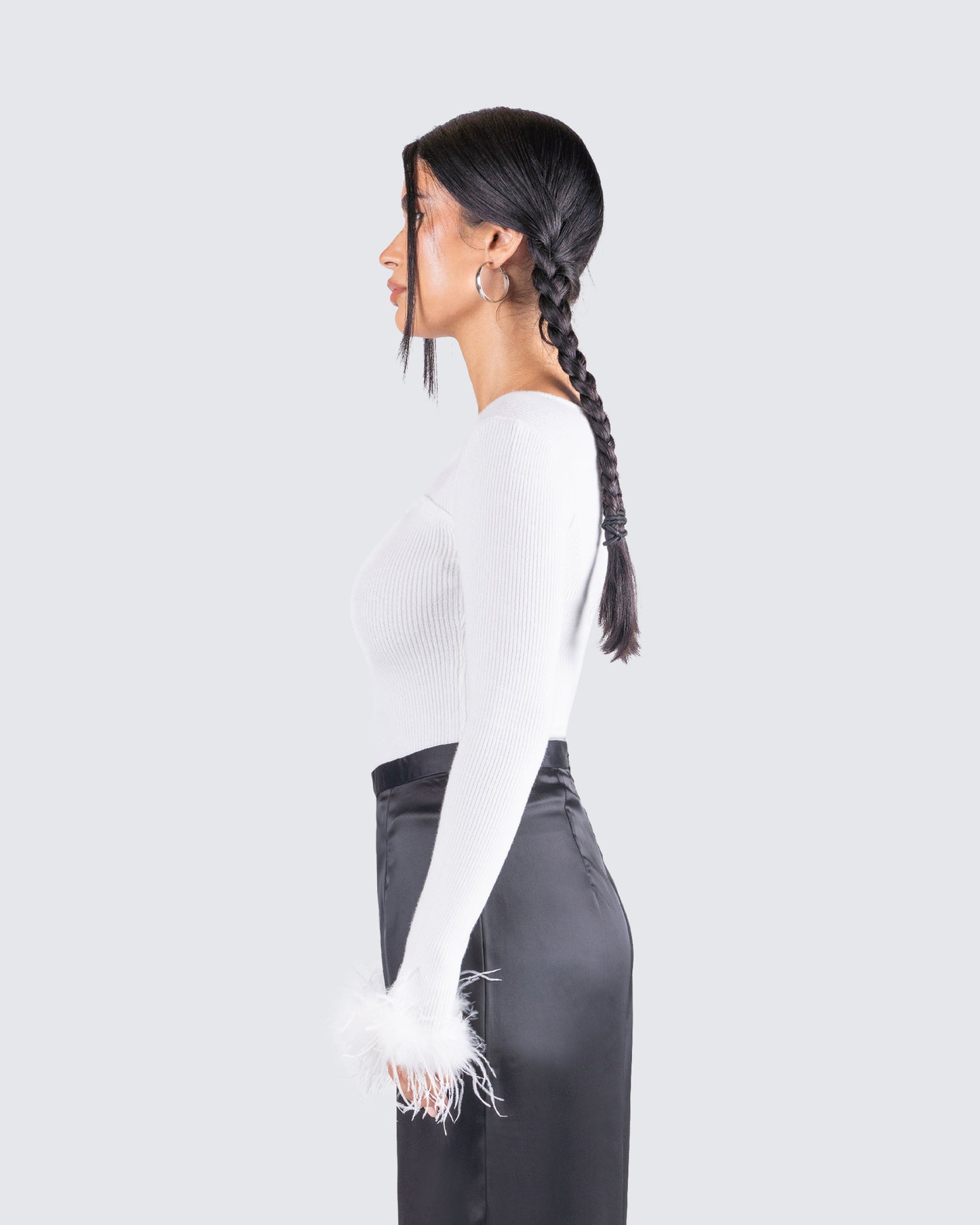 Natasha White Fur Trim Top