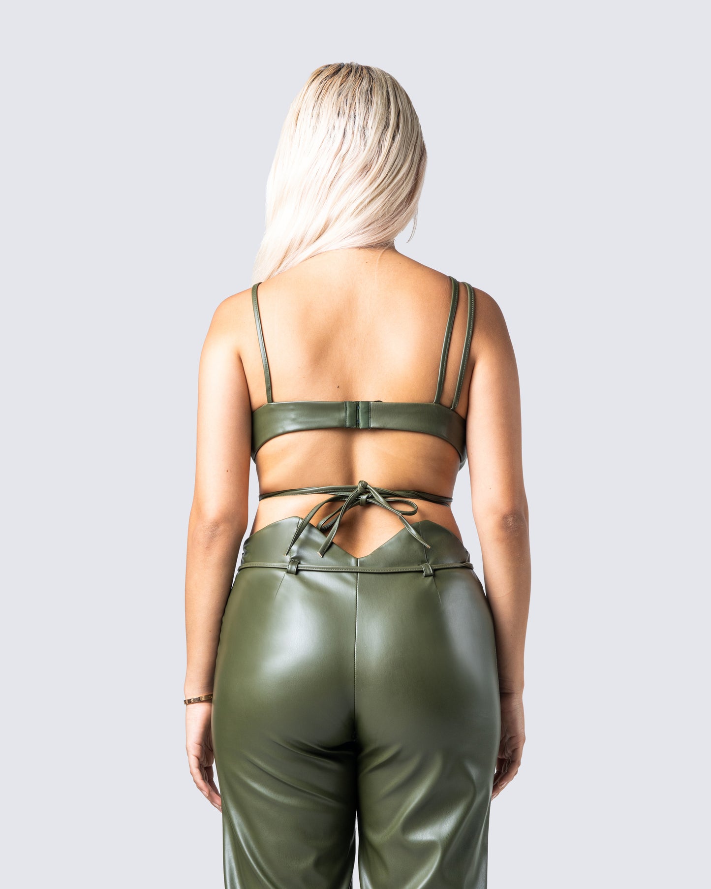 Nadir Olive Vegan Leather Tie Top