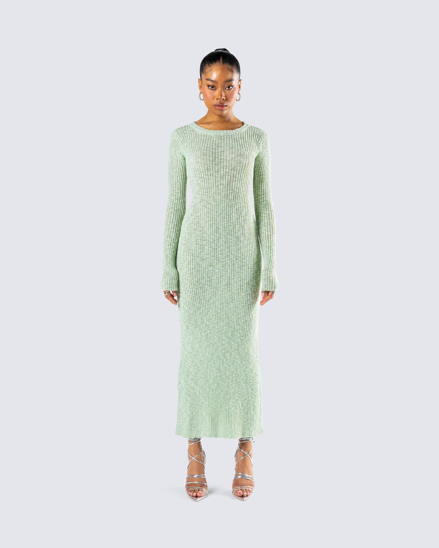 Nea Green Sweater Knit Midi Dress