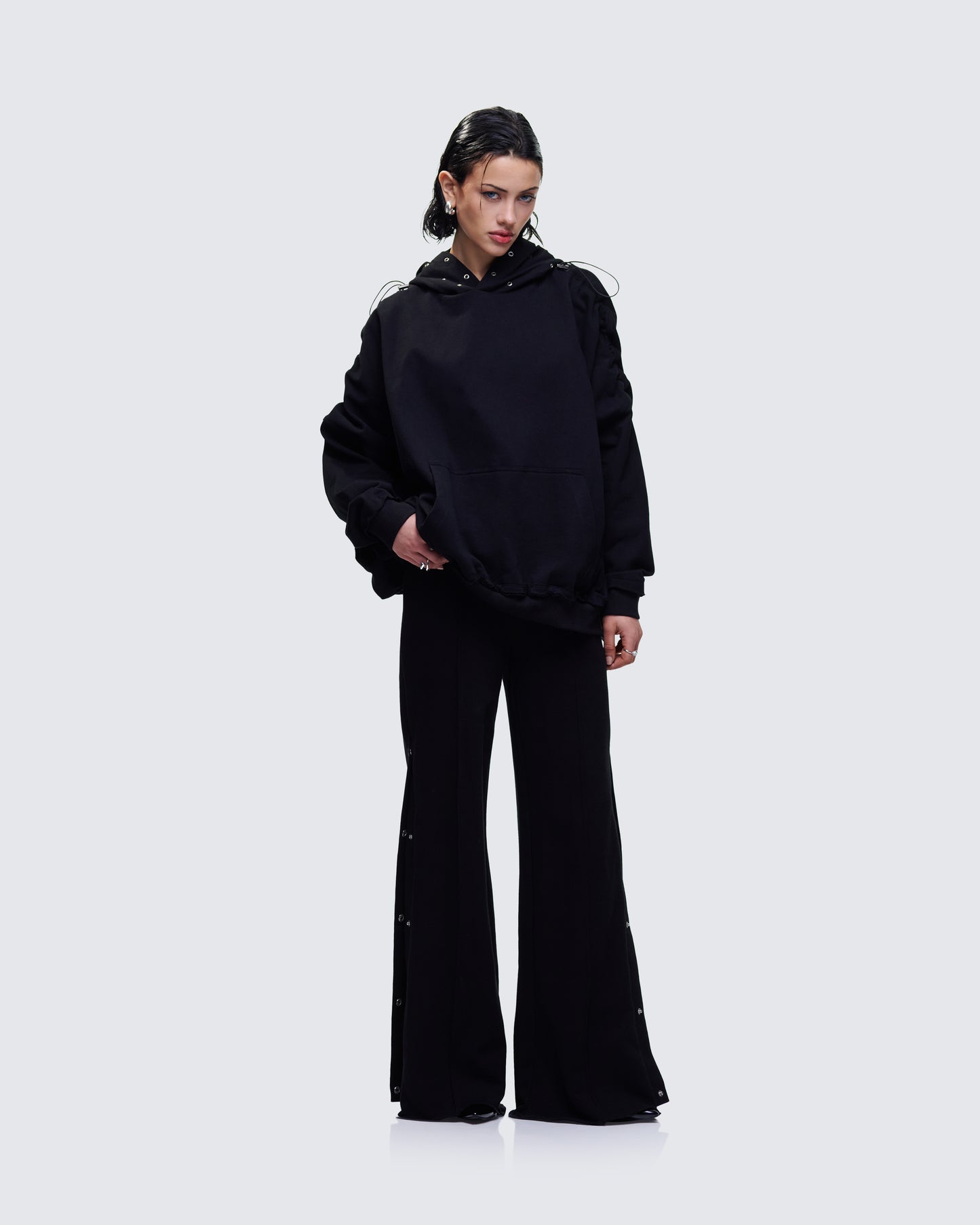 Saige Black Popper Detail Loose Sweatpant