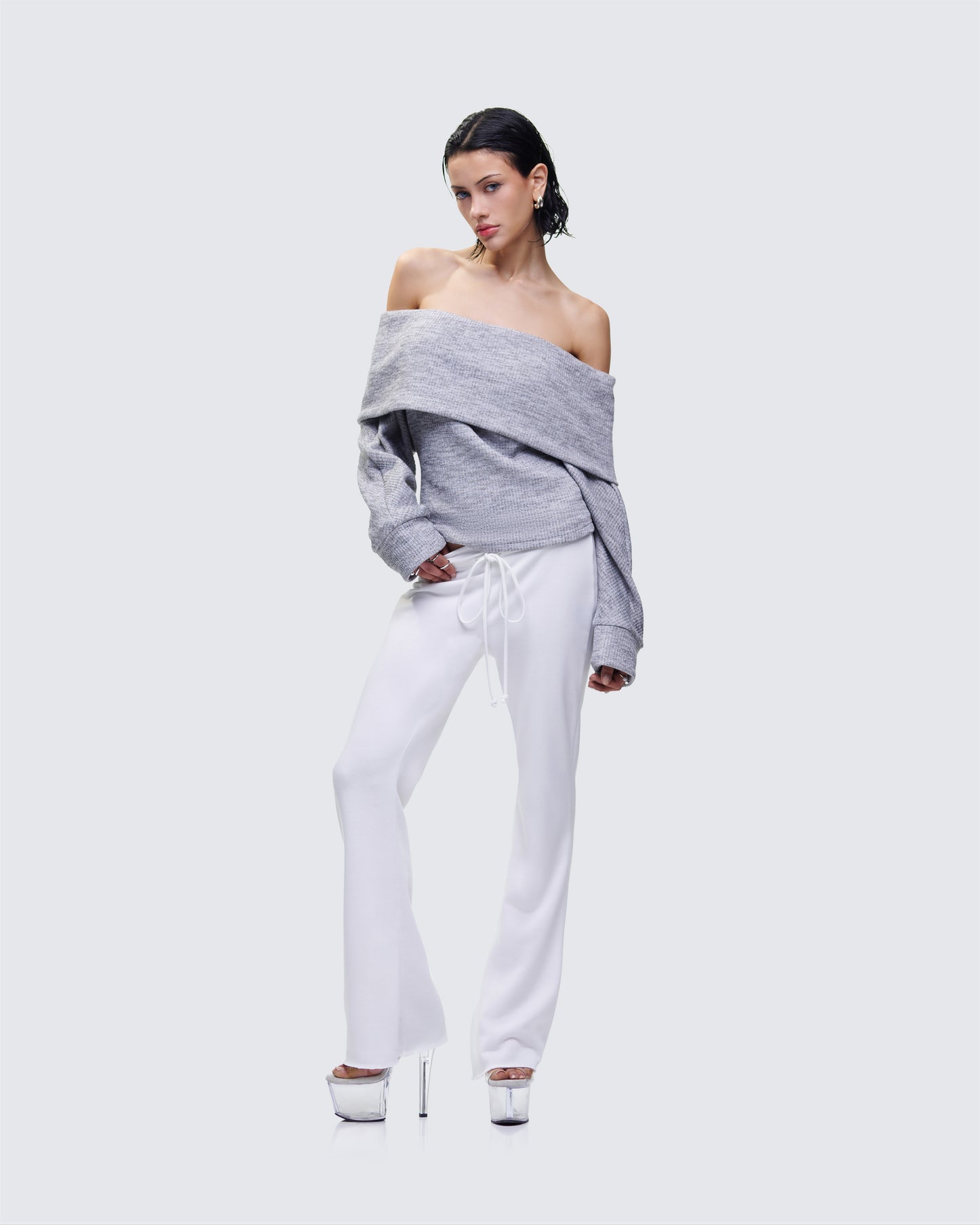 Nesa Grey Off Shoulder Sweater Top