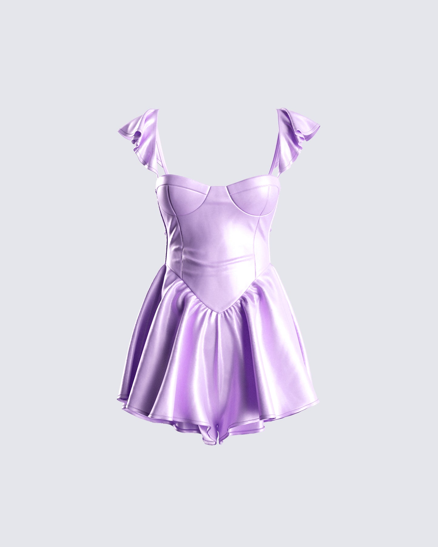 Nett Lavender Satin Ruffle Romper 3d product front
