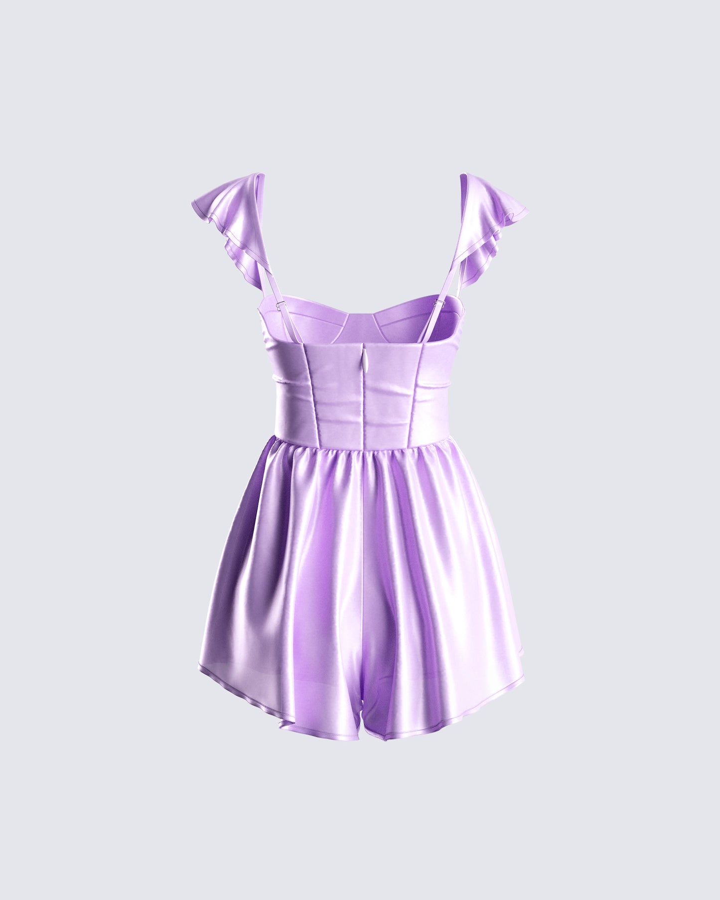 Nett Lavender Satin Ruffle Romper