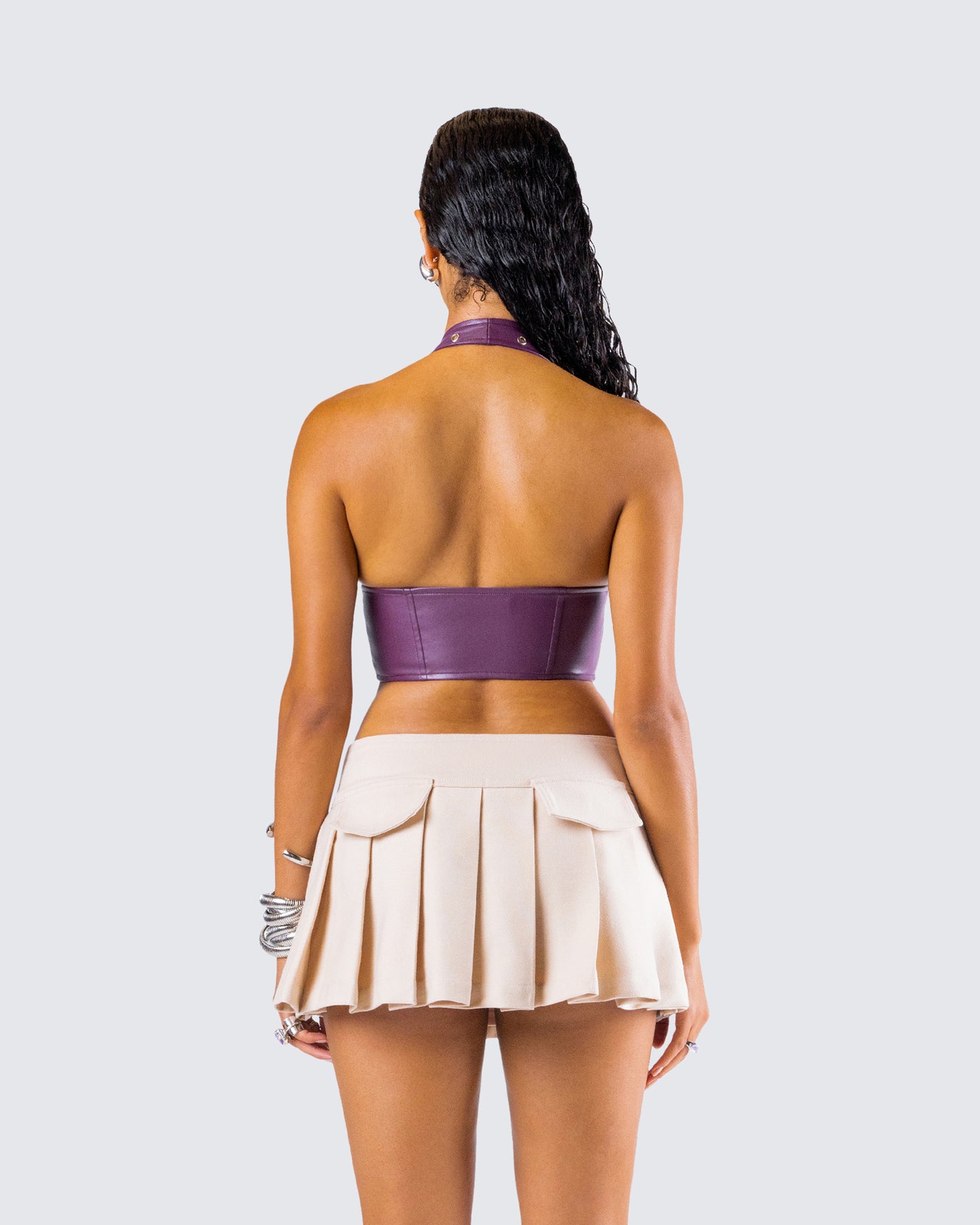Nia Purple Vegan Leather Halter Top